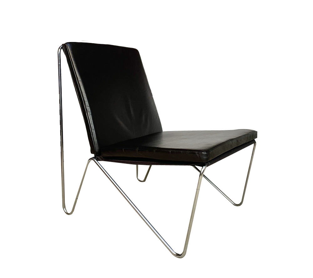 Danish Bachelor Lounge Chair with Leather Cushion Pads by