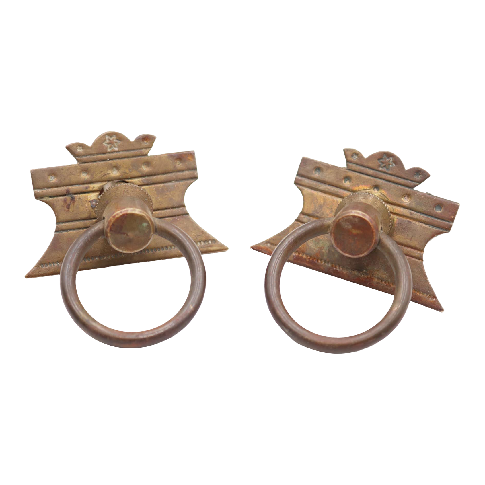 Pair of Mid 20th Century Brass Eastlake Drop Ring Drawer Pulls
