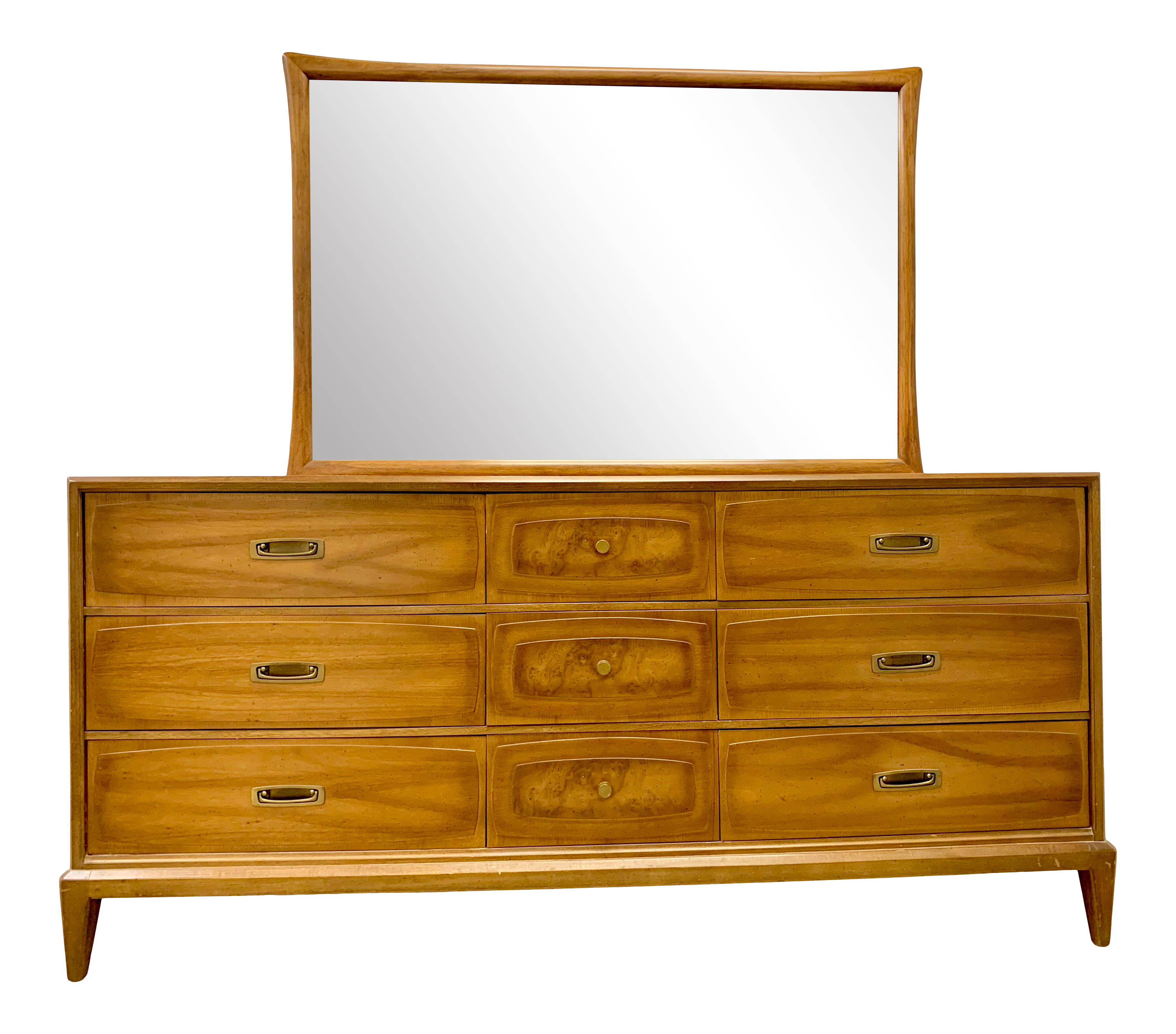 Mid-Century Modern American of Martinsville Nine Drawer Dresser With Mirror  | Chairish