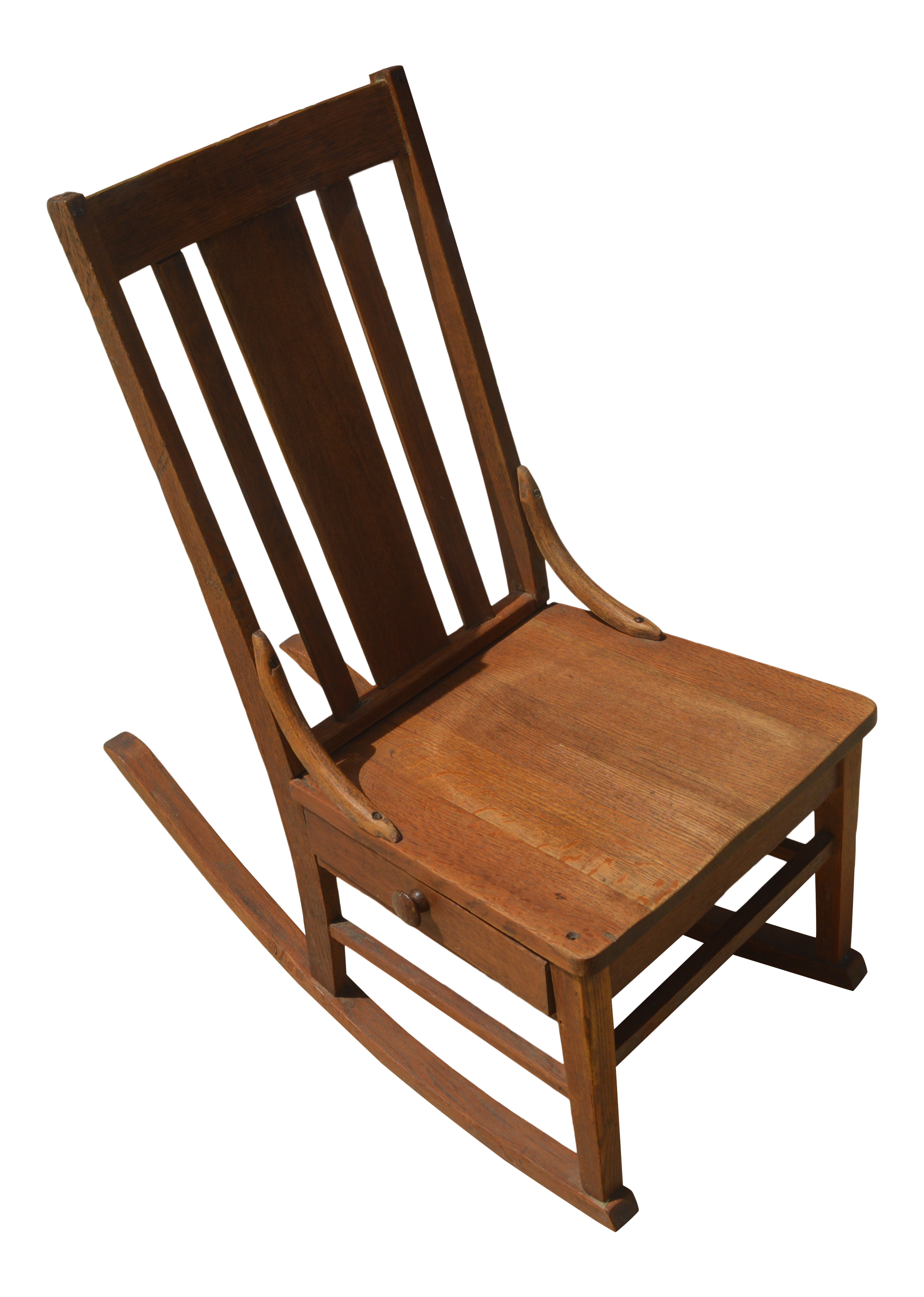 Early 1900 Solid Oak Sewing Rocker with Slide Out Drawer Under the