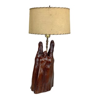 Mid-Century Organic Modern Sculpted Cypress Wood Table Lamp W