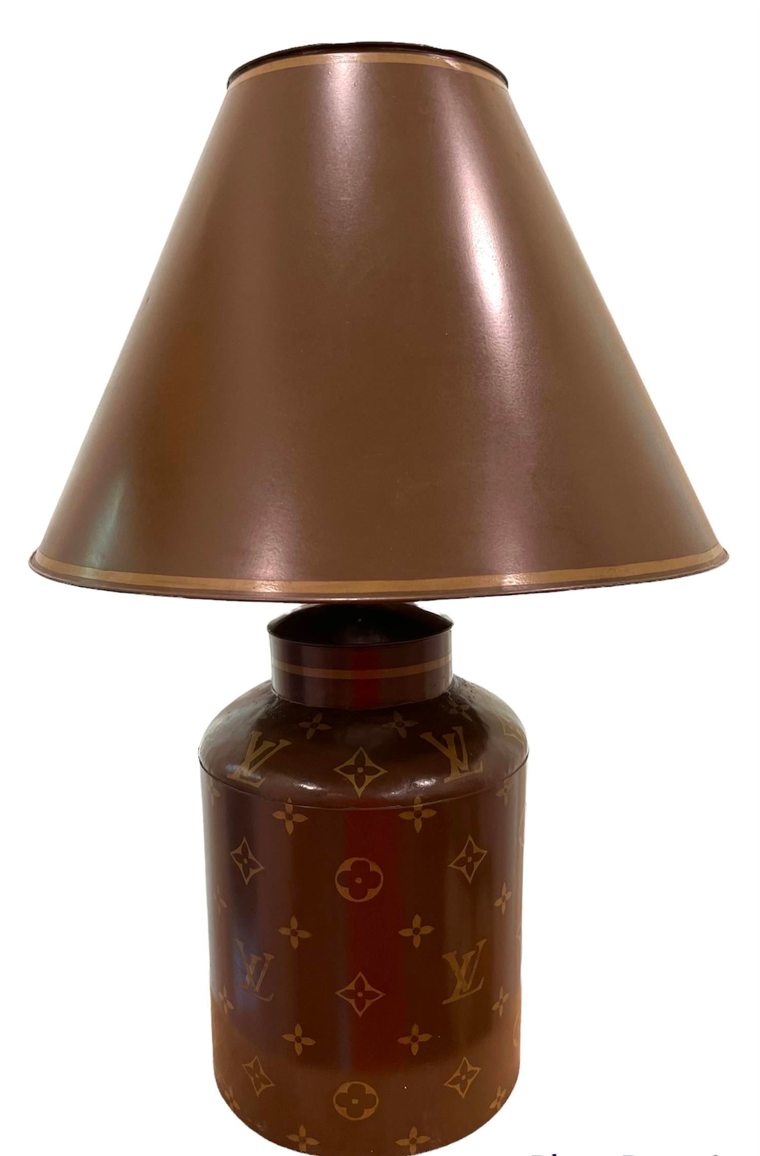 Louis Vuitton Hand Painted Tole Lamp and Shade