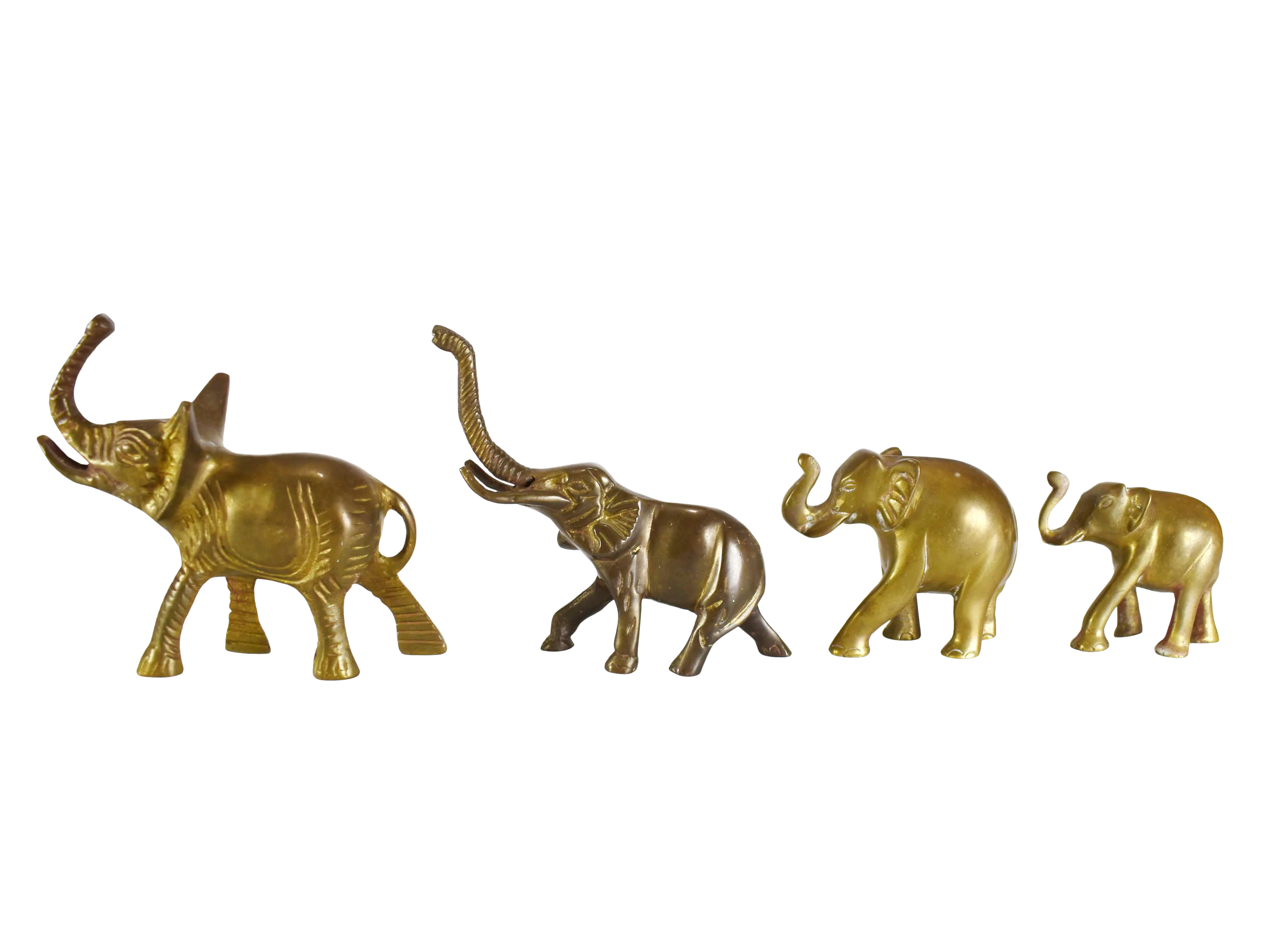 Vintage Solid Brass Trunk Up Lucky Elephant Figurines 4 Pieces Chairish