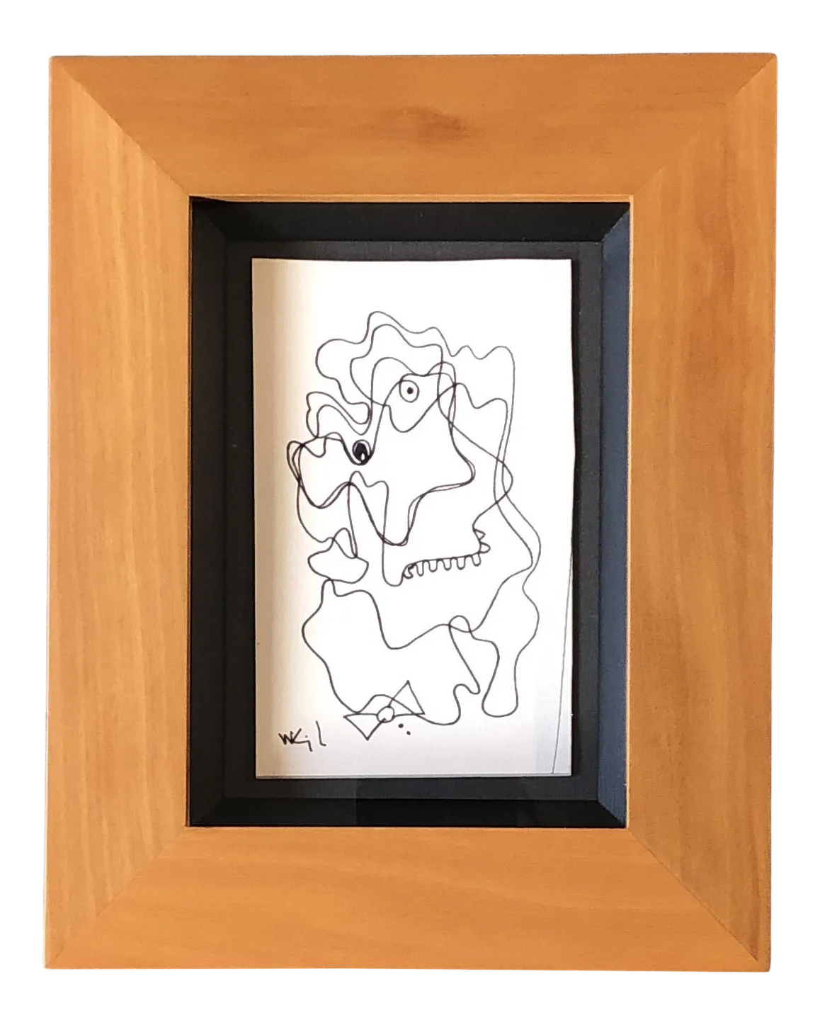 Original Vintage Wayne Cunningham Abstract Ink Drawing Portrait Framed