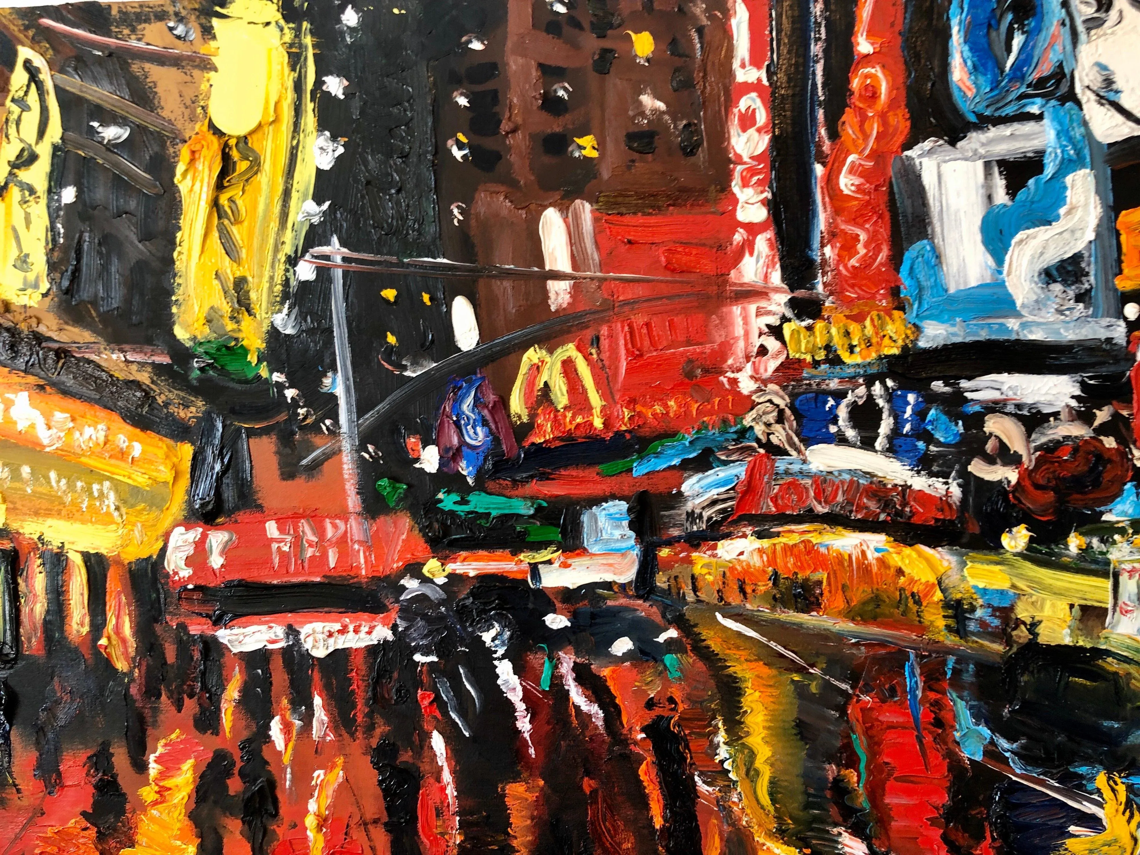 Simon Gaon, Vibrant New York City Times Square, Figural Abstract