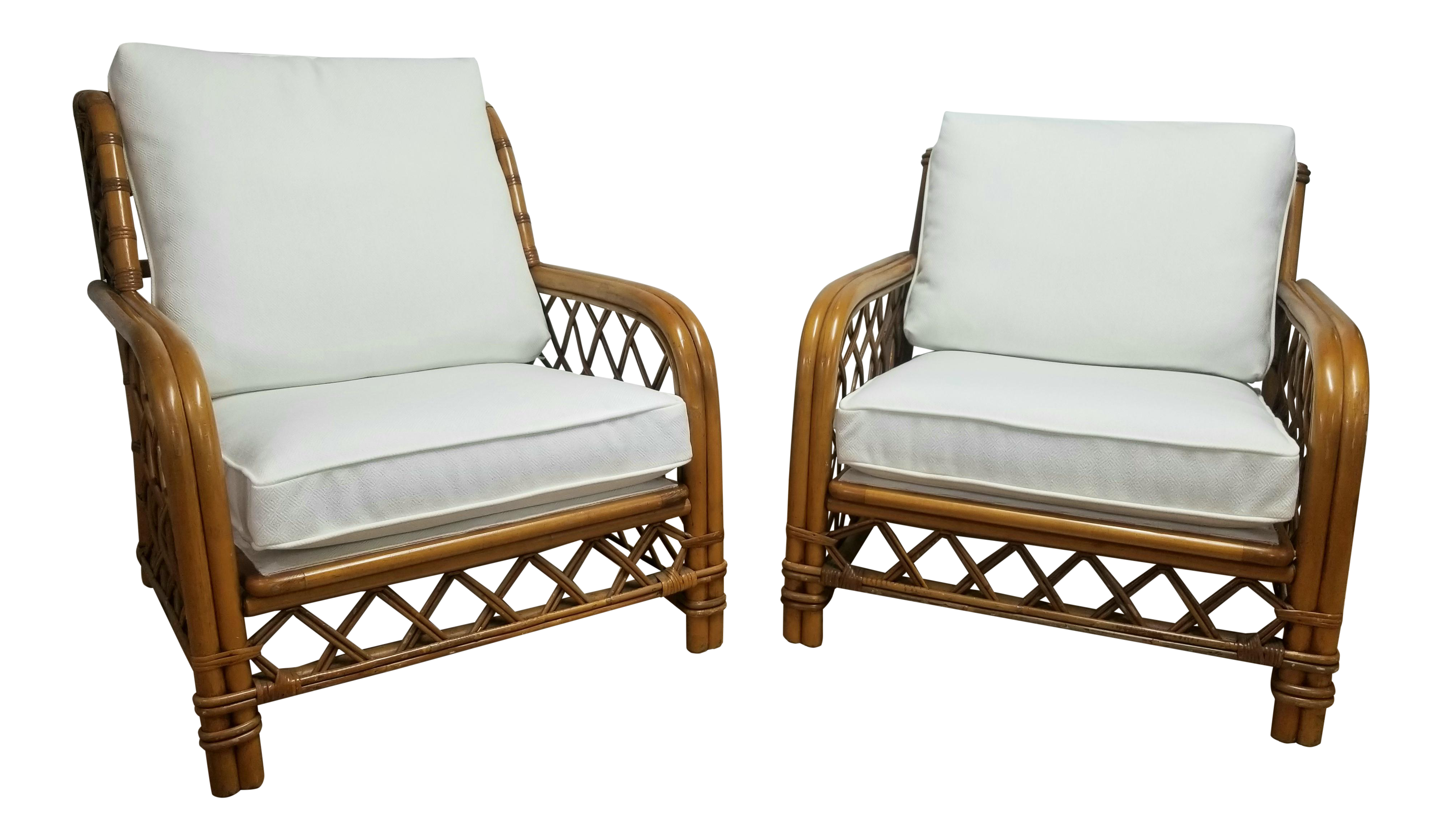 Vintage Boho Bamboo Wood And White Patio Chairs A Pair Chairish