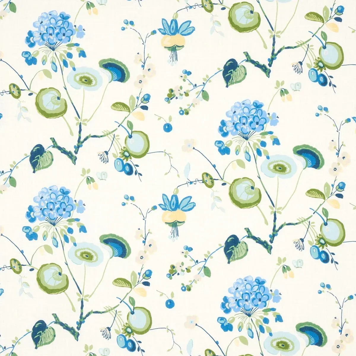 Schumacher Vasily Linen Fabric in Green & Blue