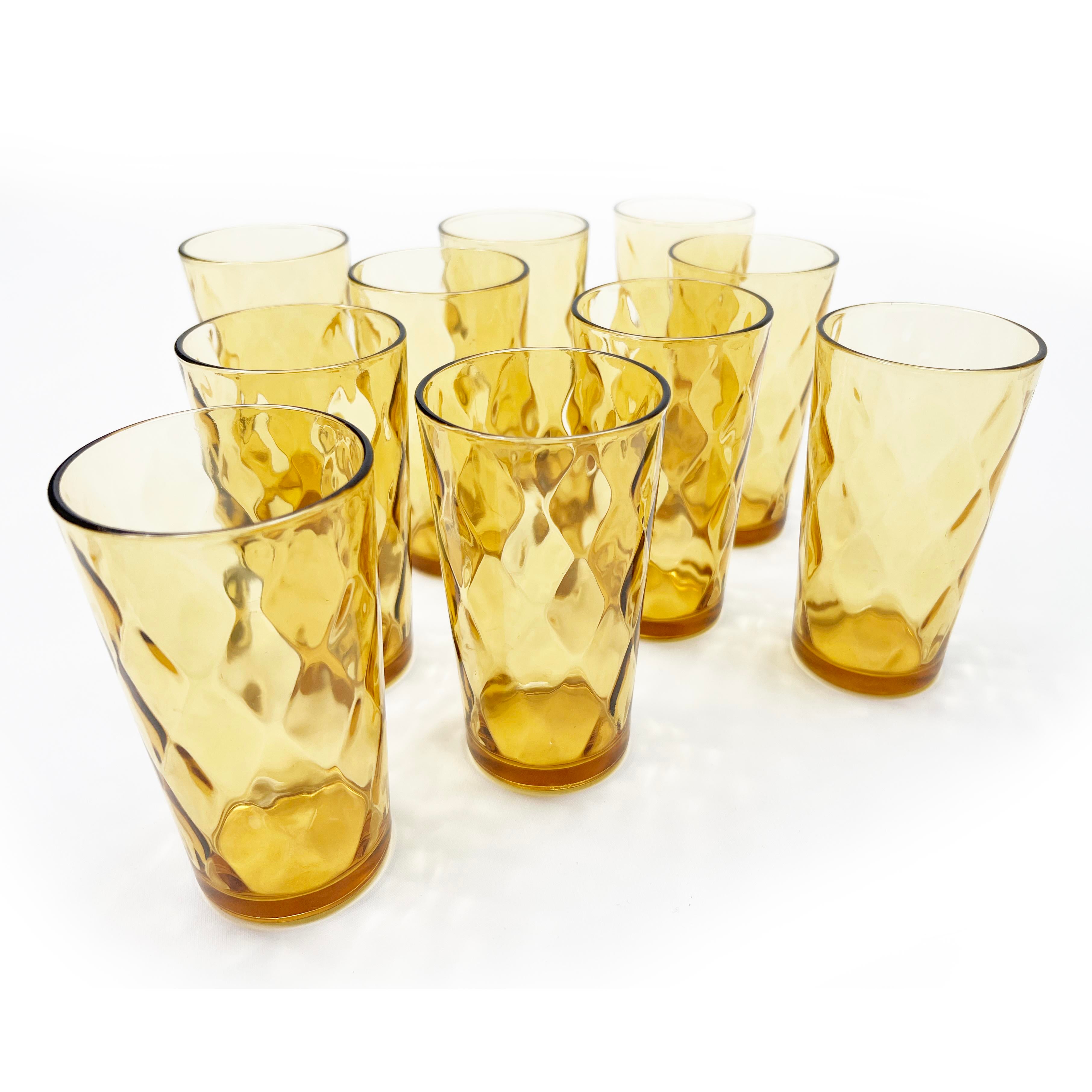Vintage Hazel Atlas El Dorado Amber Drinking Glass Tumblers - 10