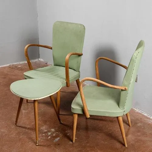 Armchairs with Side Table, Set of 3