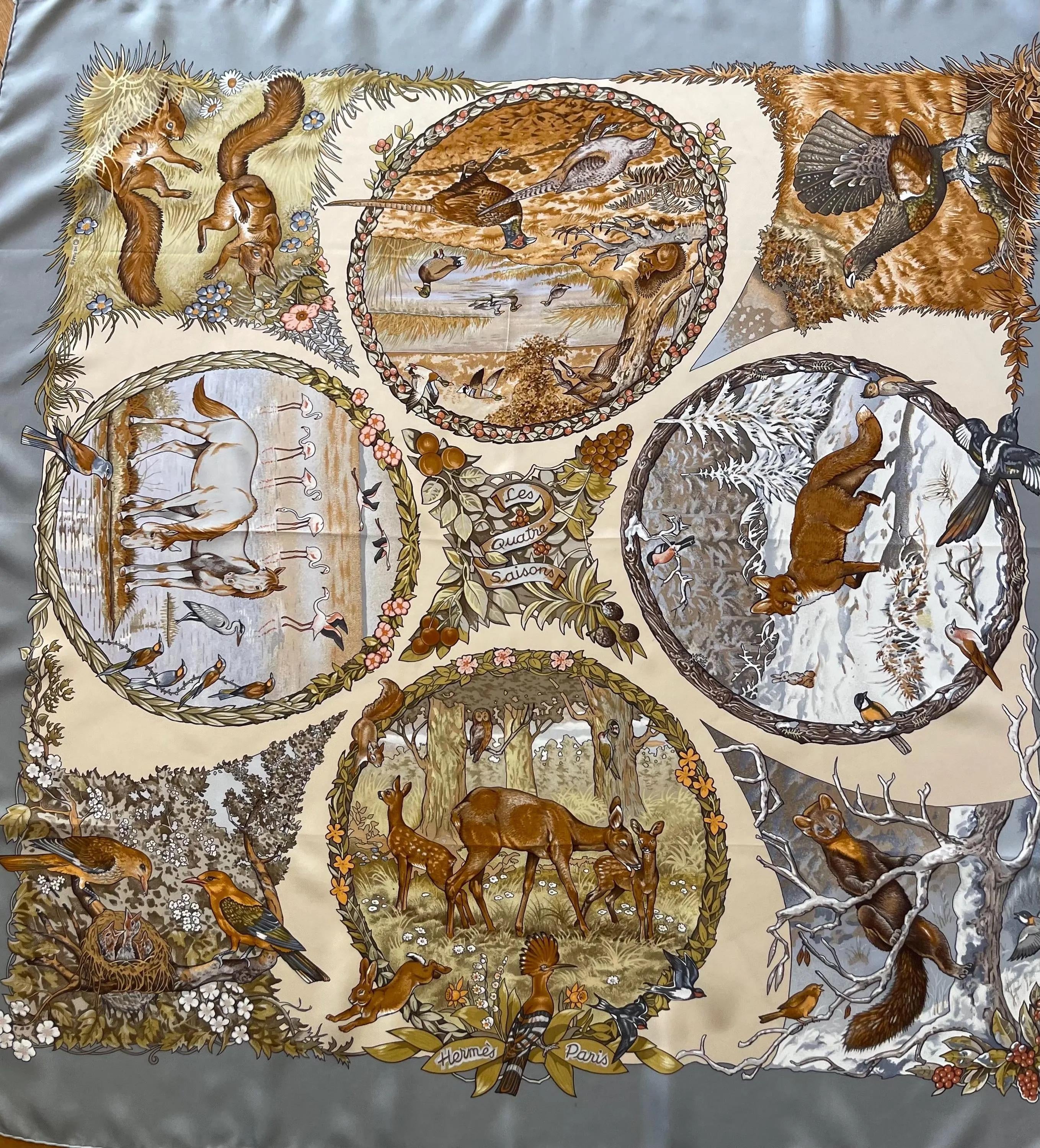 Hermès « Les Quatre Saisons » Silk Scarf 1994 | Chairish