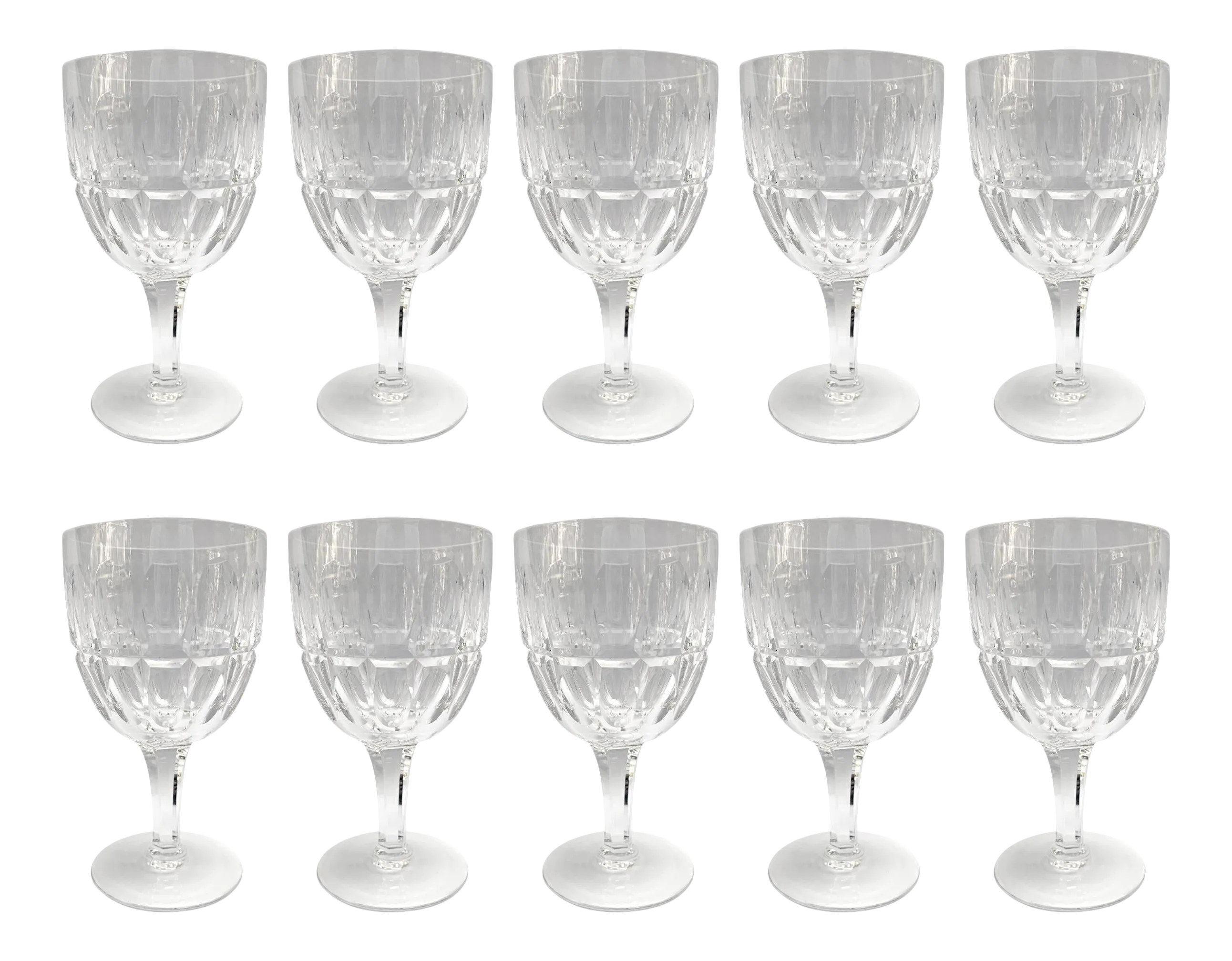 Set of Ten English Cut Crystal Wine Glasses | Chairish
