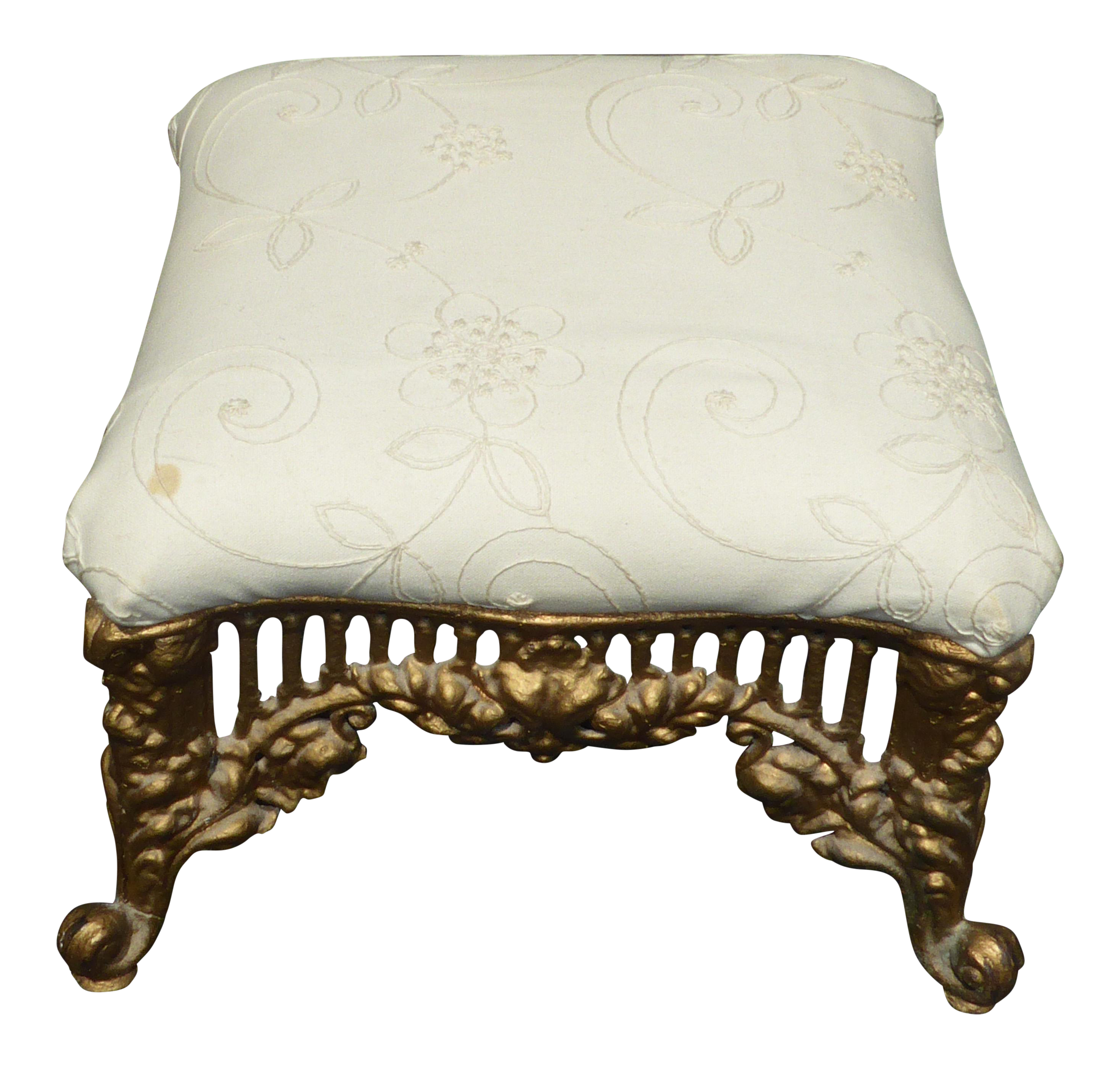 Vintage Victorian Style Ornate Gold Cast Iron Footstool Spanish Revival