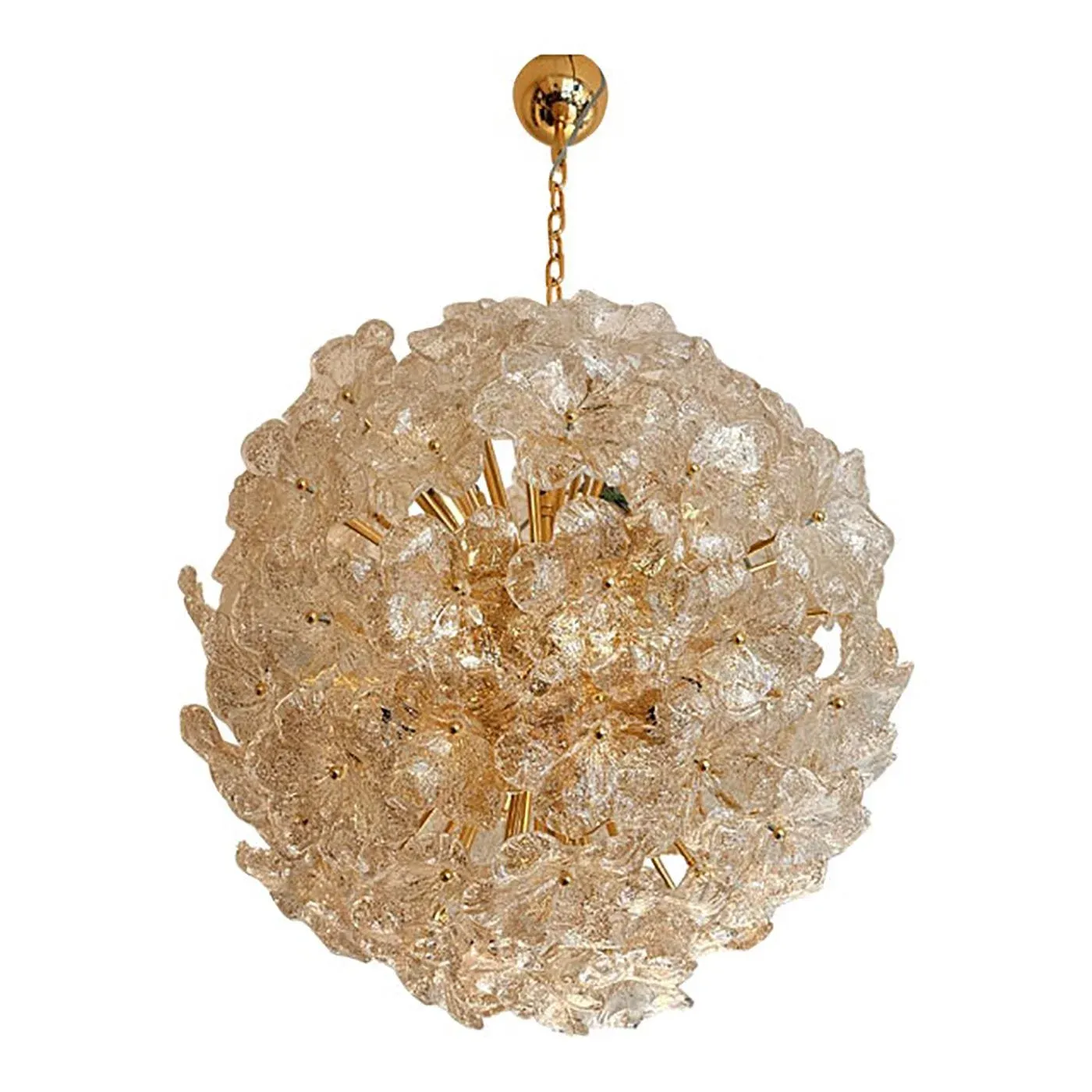 Transparent and Gold Lotus Murano Style Glass Sputnik Chandelier by Simoeng