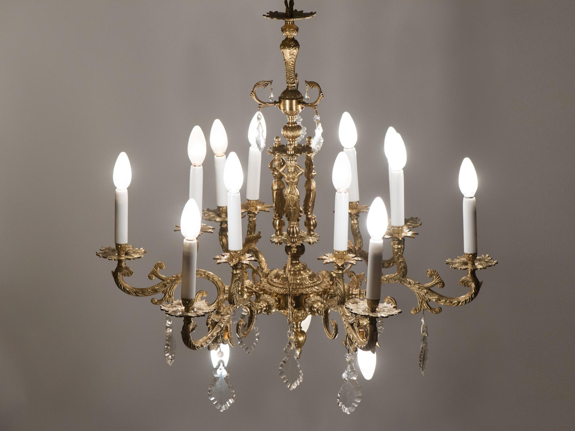 1950s Brass \u0026 Crystal 15 Light 3 Tier Chandelier | Chairish, image size:2000x1500