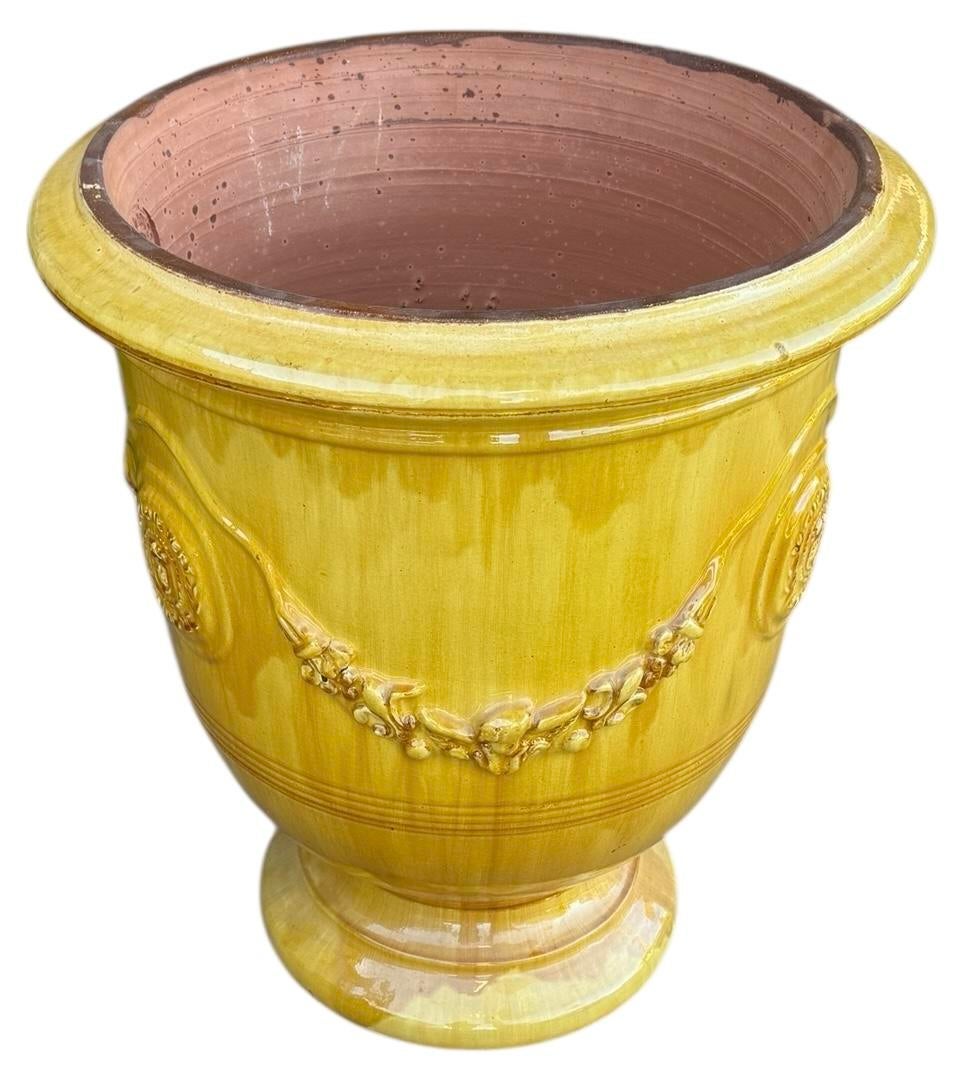 French Handmade Glazed Terracotta Planter by Le Chêne Vert in Anduze
