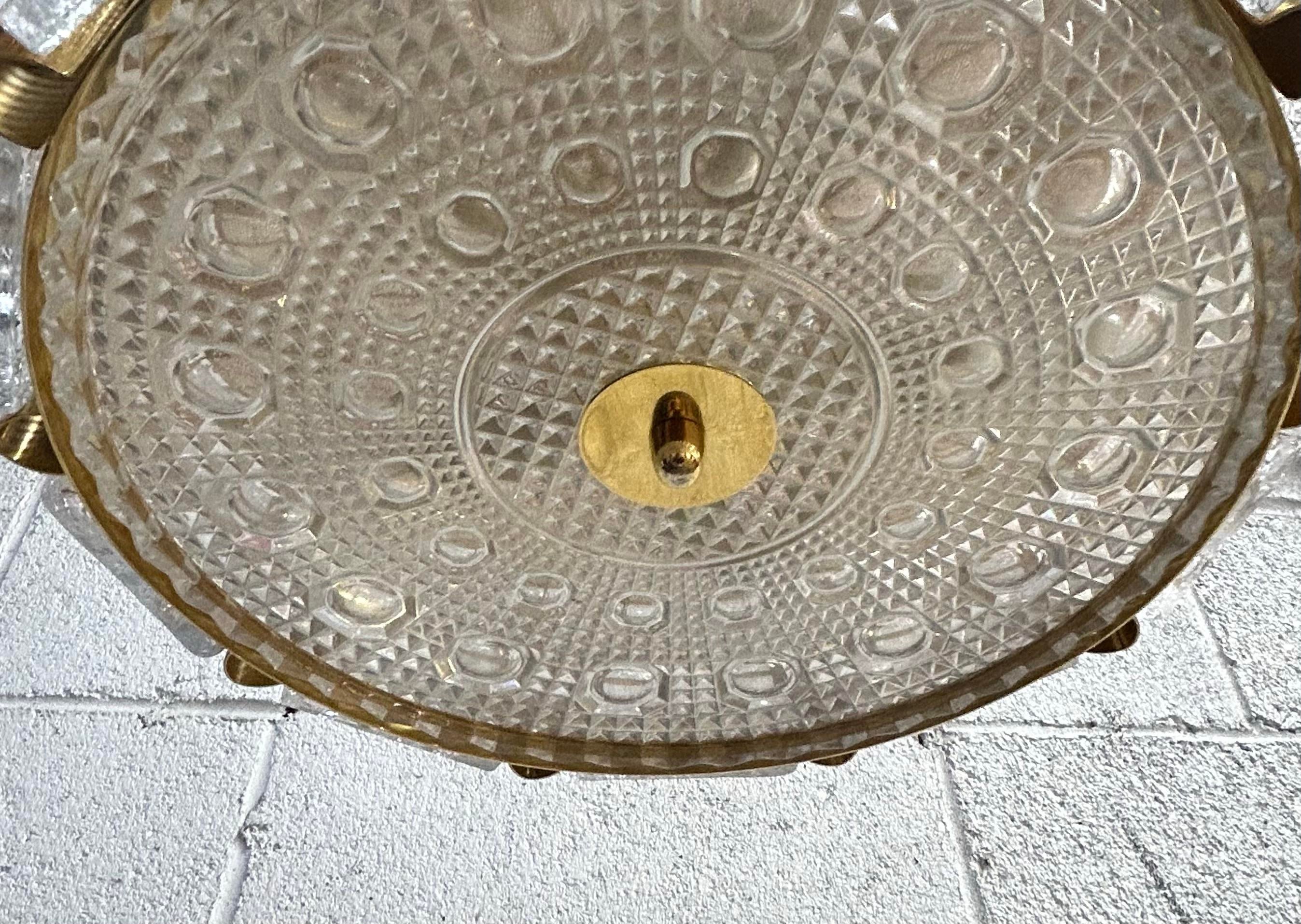 Pendant by Carl Fagerlund for Orrefors Sweden Brass and Crystal Chandelier 1960s Mid Century Modern