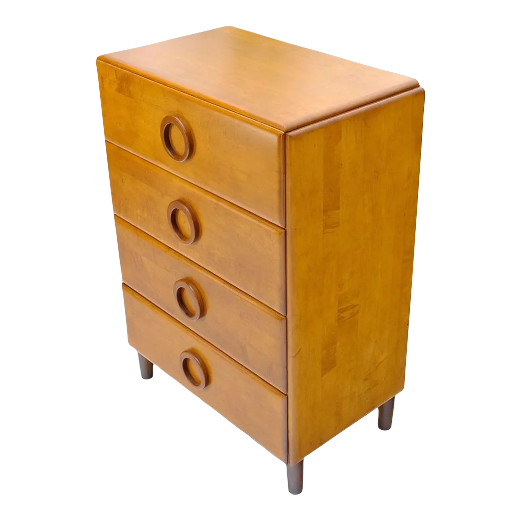 Russel Wright Solid Maple Art Deco Round Pulls 4 Deep Drawers High