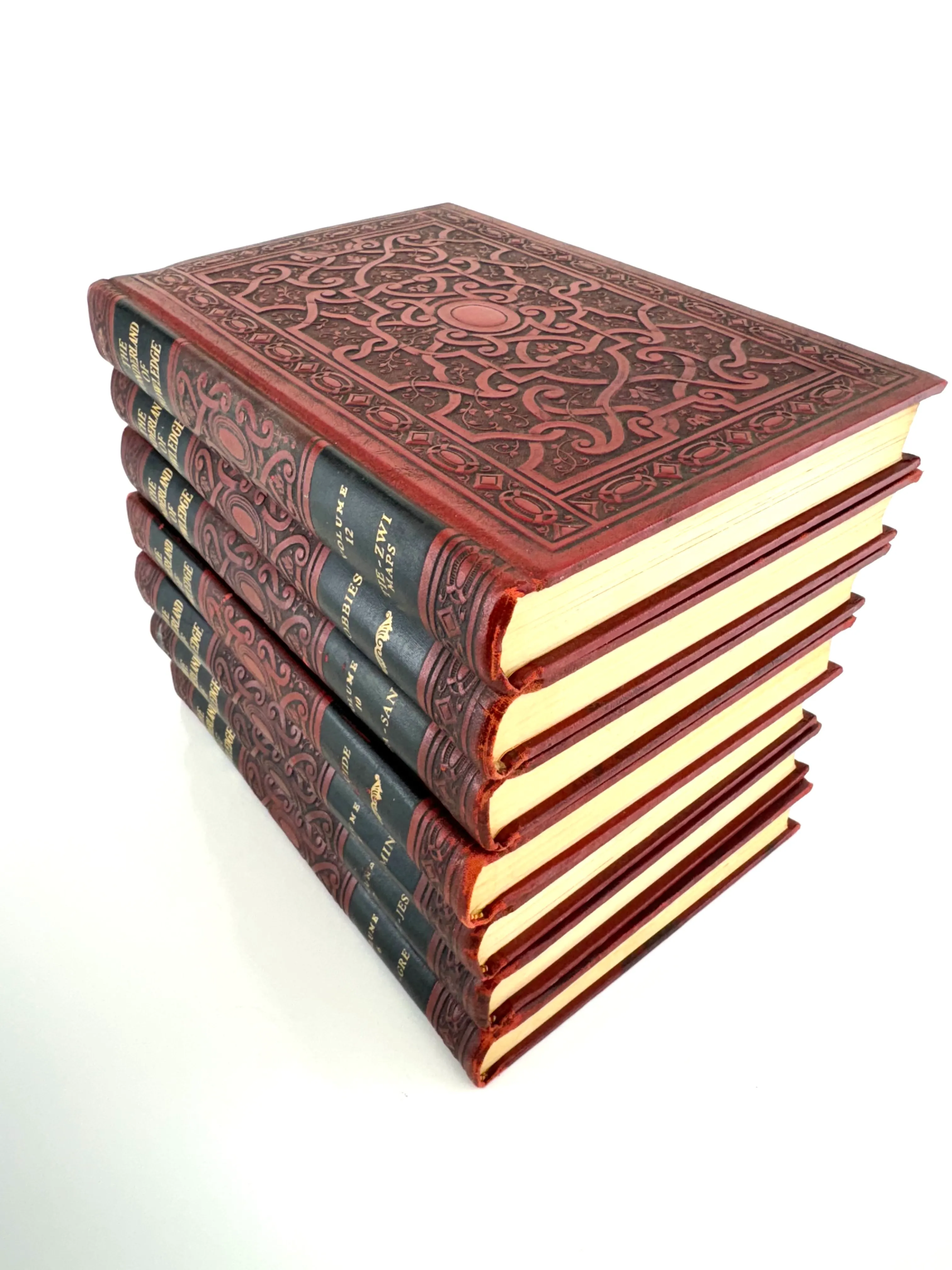 Vintage Books/50cm Set 【RED】洋書　古書　アンティーク Vintage 1950's Red Book Decor, the Wonderland of Knowledge