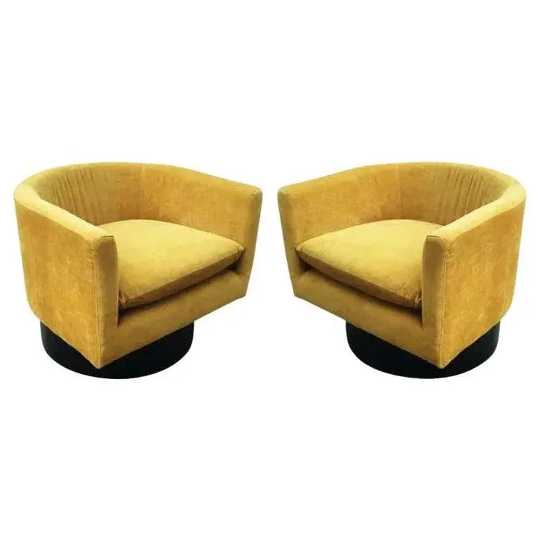 Milo Baughman Barrel Back Swivel Chairs A Pair