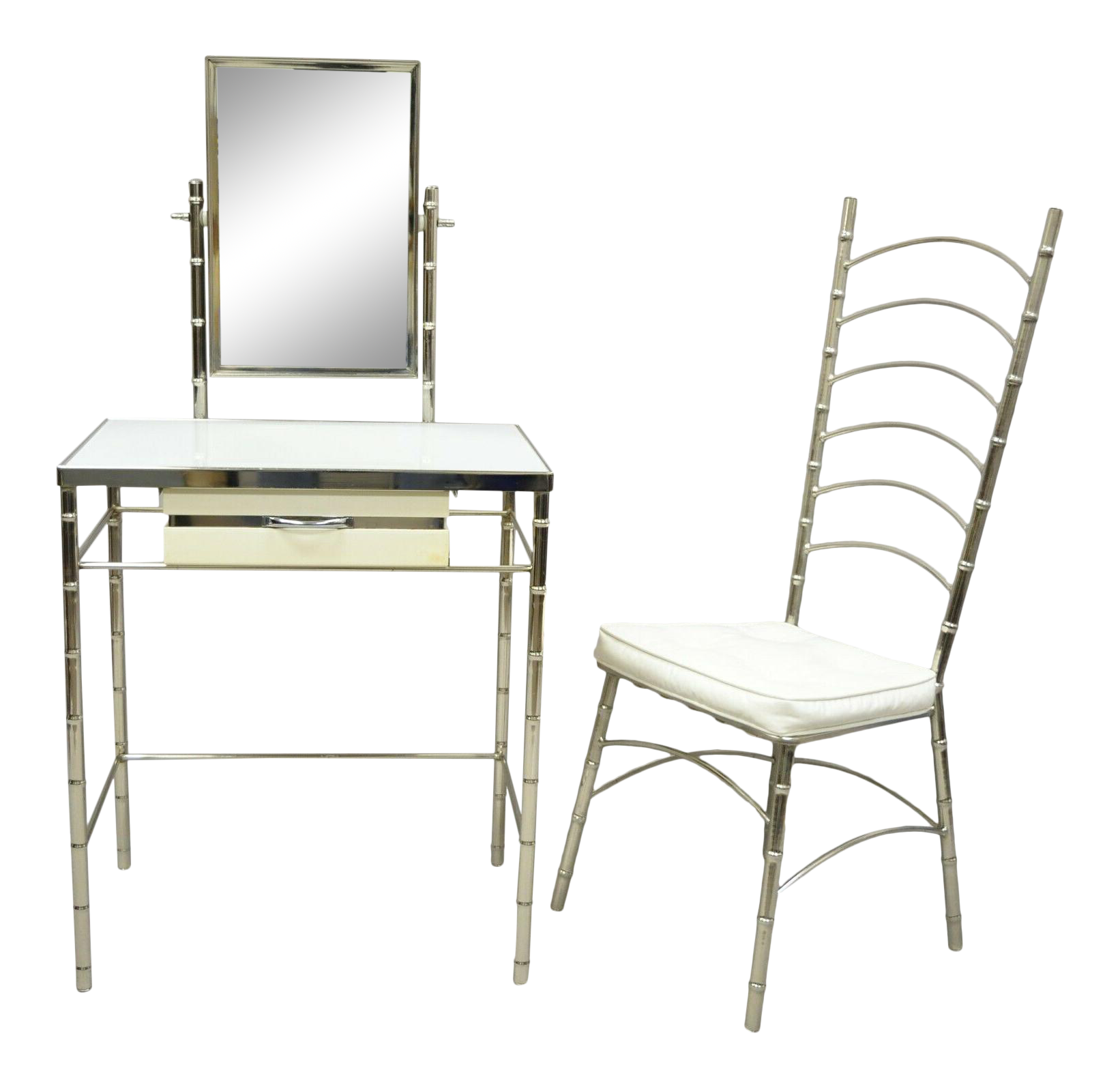 Mid 20th Century Hollywood Regency Faux Bamboo Metal Vanity With Chair A Pair Chairish