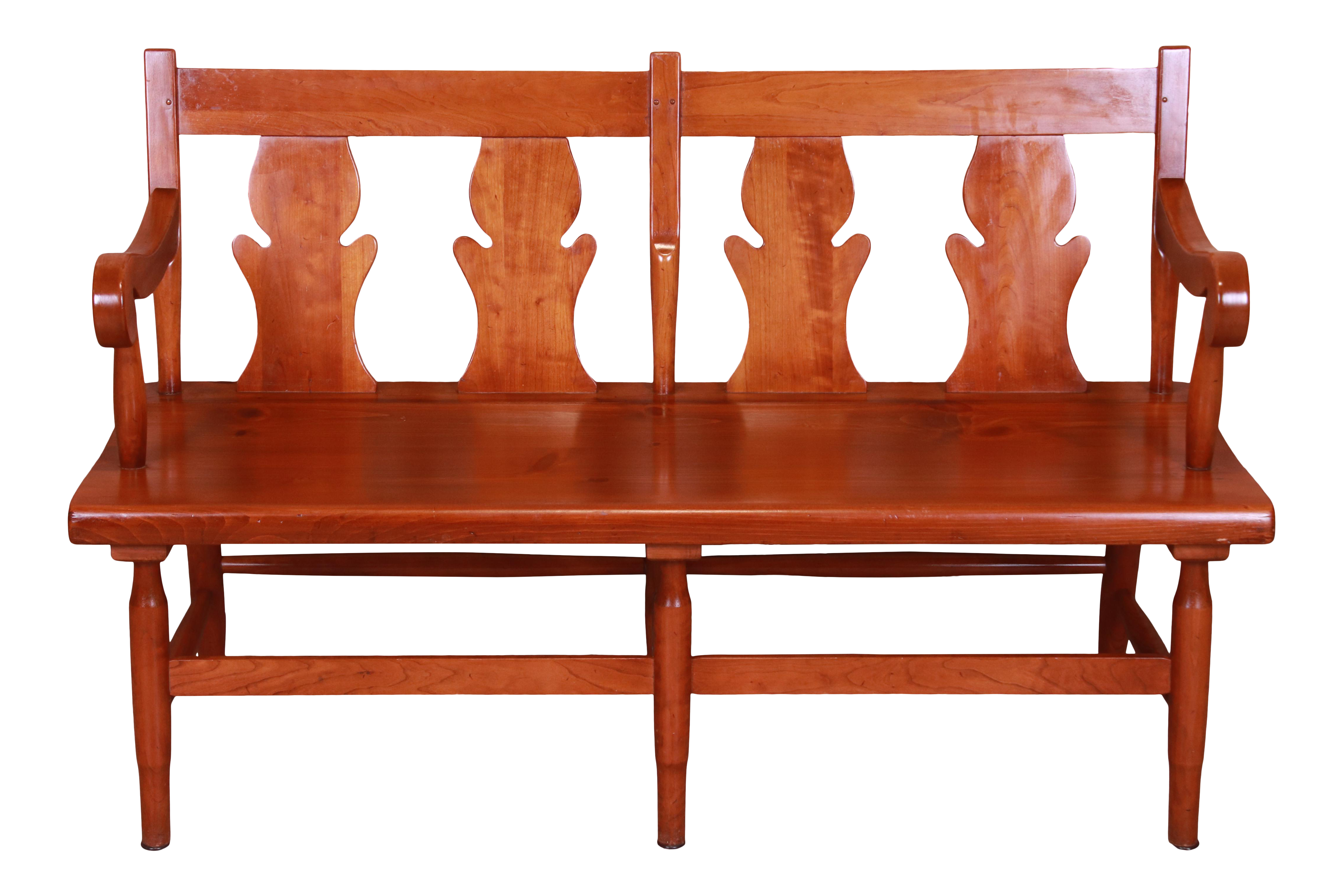 Stickley American Colonial Cherry Wood Fiddle Back Bench Or Settee