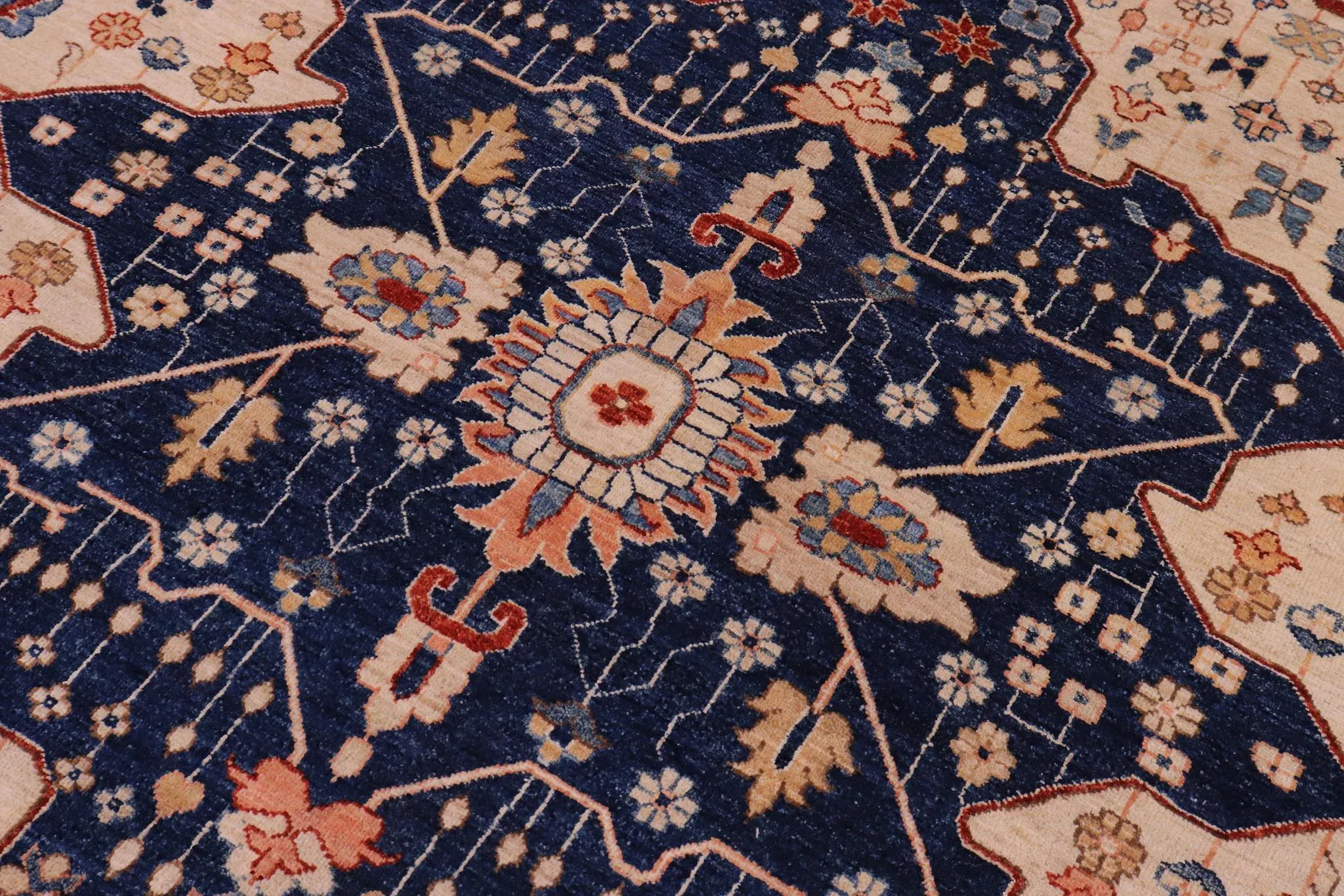 Southwestern Heriz Ziegler Beige Blue Hand-Knotted Rug-9\'10\'\' X 12\'7\'\'New San Judas Made Out Of Cement Perfect Gift ? 