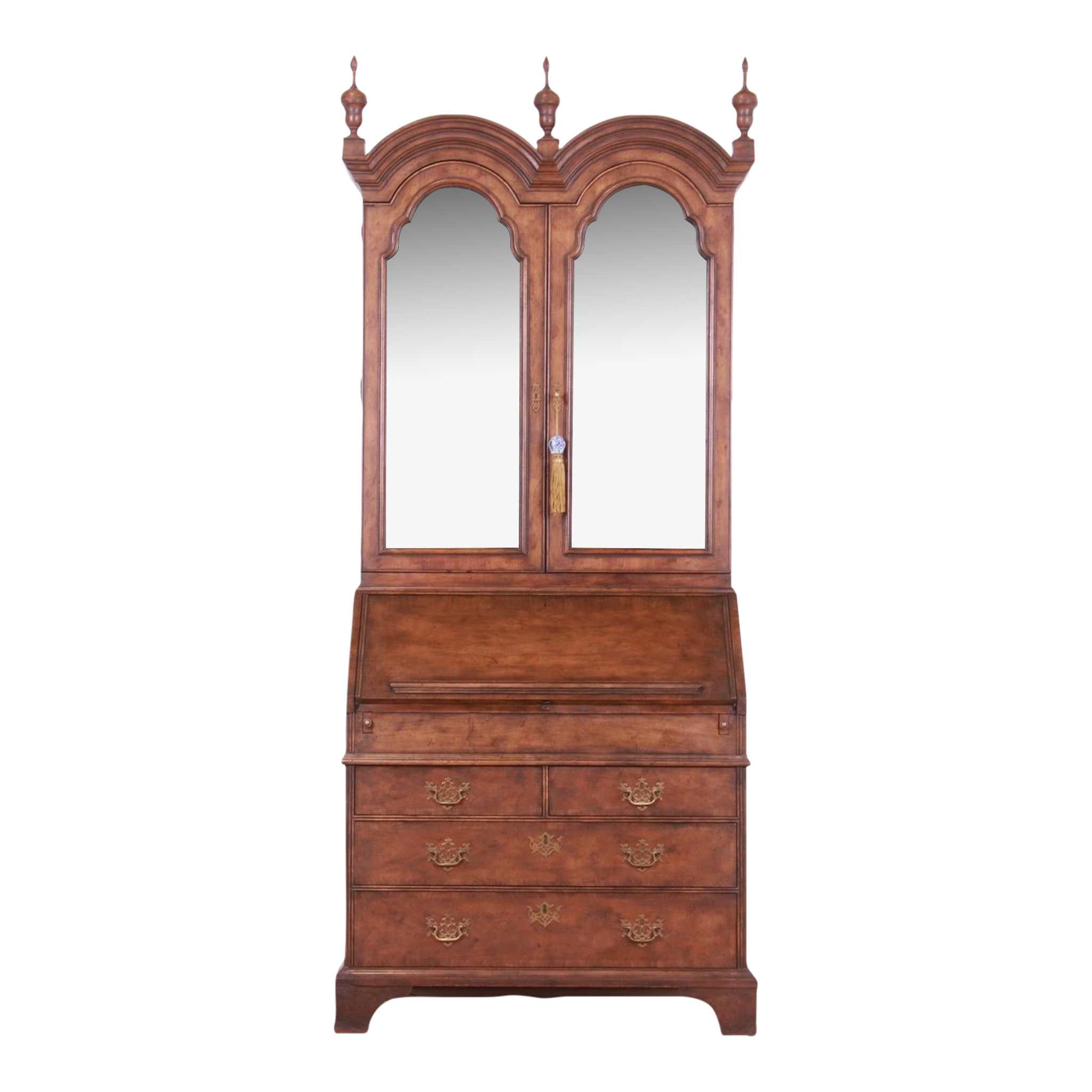 Baker Furniture Walnut Drop Front Secretary Desk With Mirrored