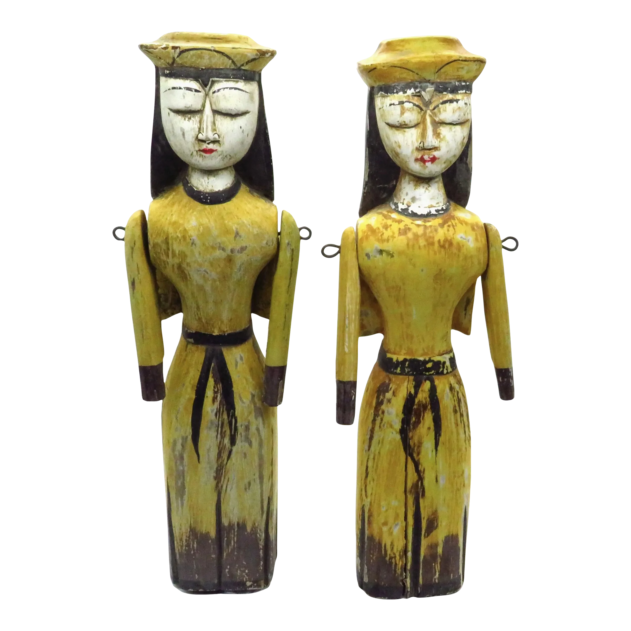 Carved Wood Nun Figurines, a Pair1920s French Silver Plate Wine Coasters, 5 Pcs
