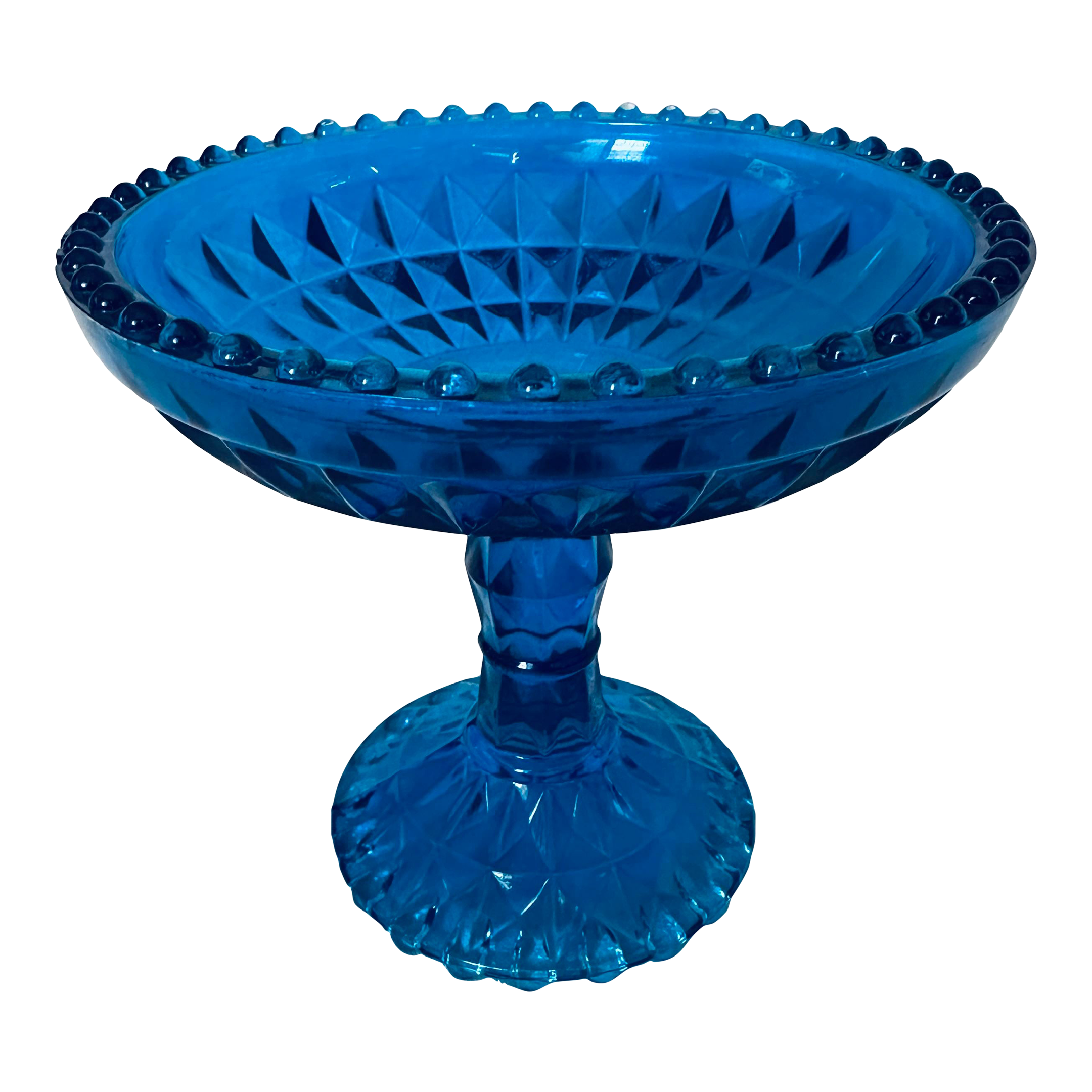 Vintage Fenton Diamond Glass Blue Candy Dish | Chairish