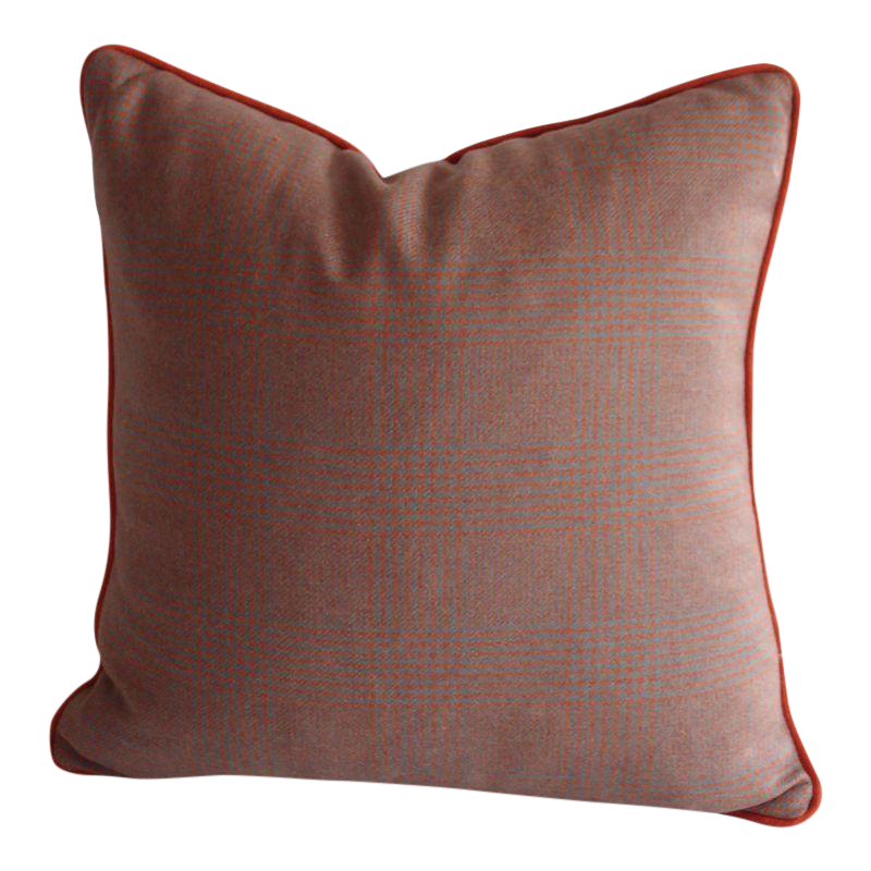 Grey & Orange Plaid Pillow in Ralph Lauren Fabric Chairish