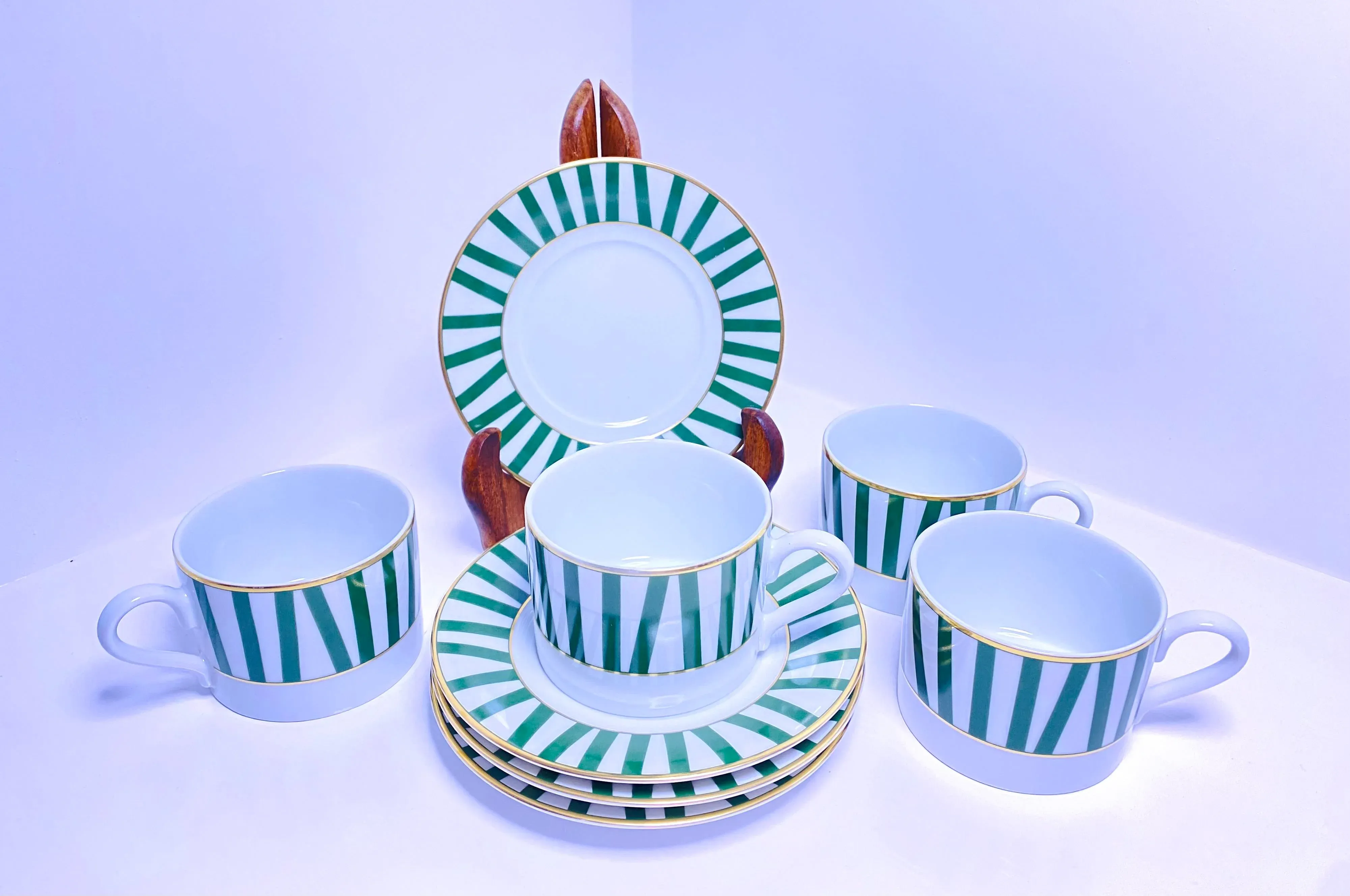 1980s Mikasa Marquee Jade Coffee/Tea Cups and Saucers, Crafted in