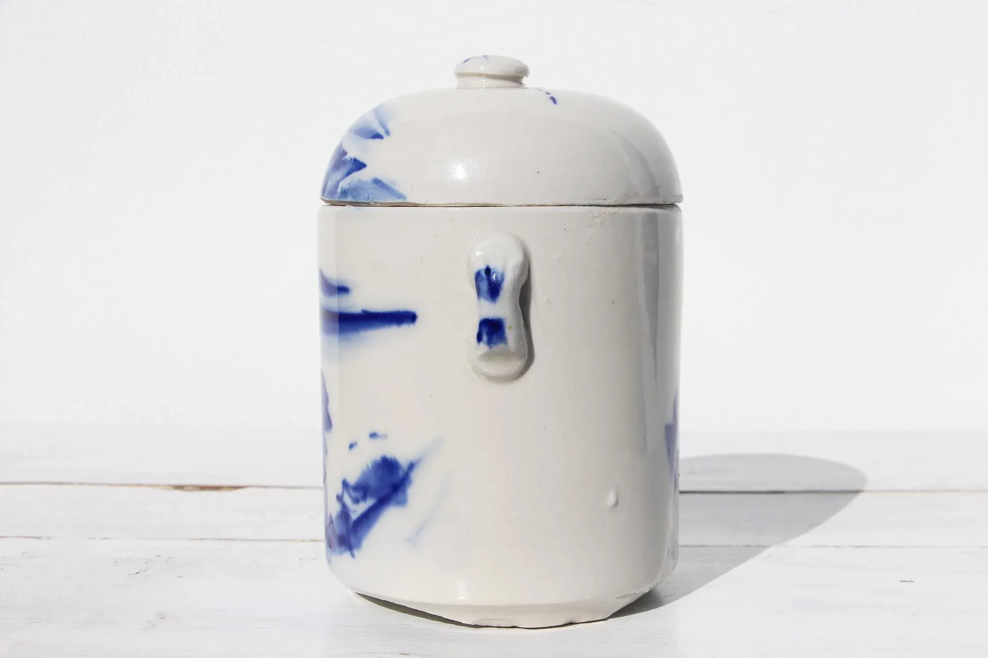1940s Chinese Celadon Blue & White Tea Caddy
