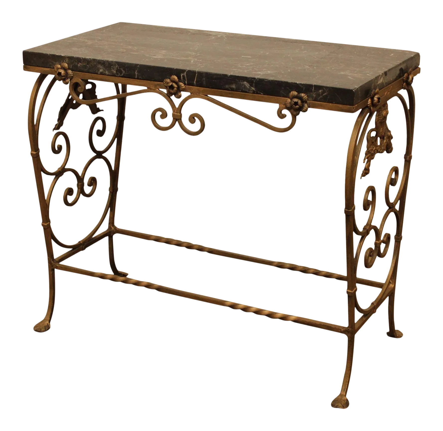 1920's Antique Art Deco Wrought Iron Base Marble Top Side Table Chairish