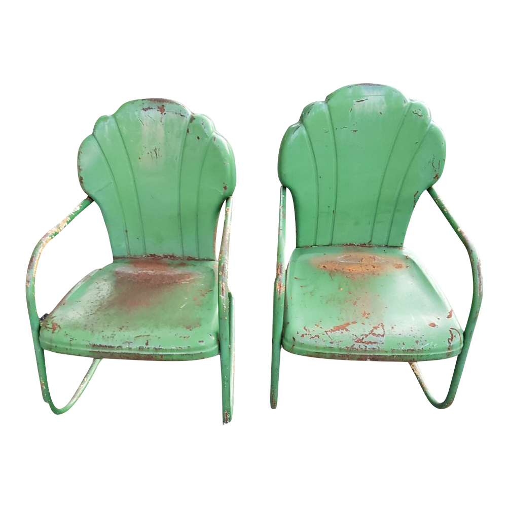 1930s Cantilevered Metal Garden Lawn Chairs Set of 2 Chairish