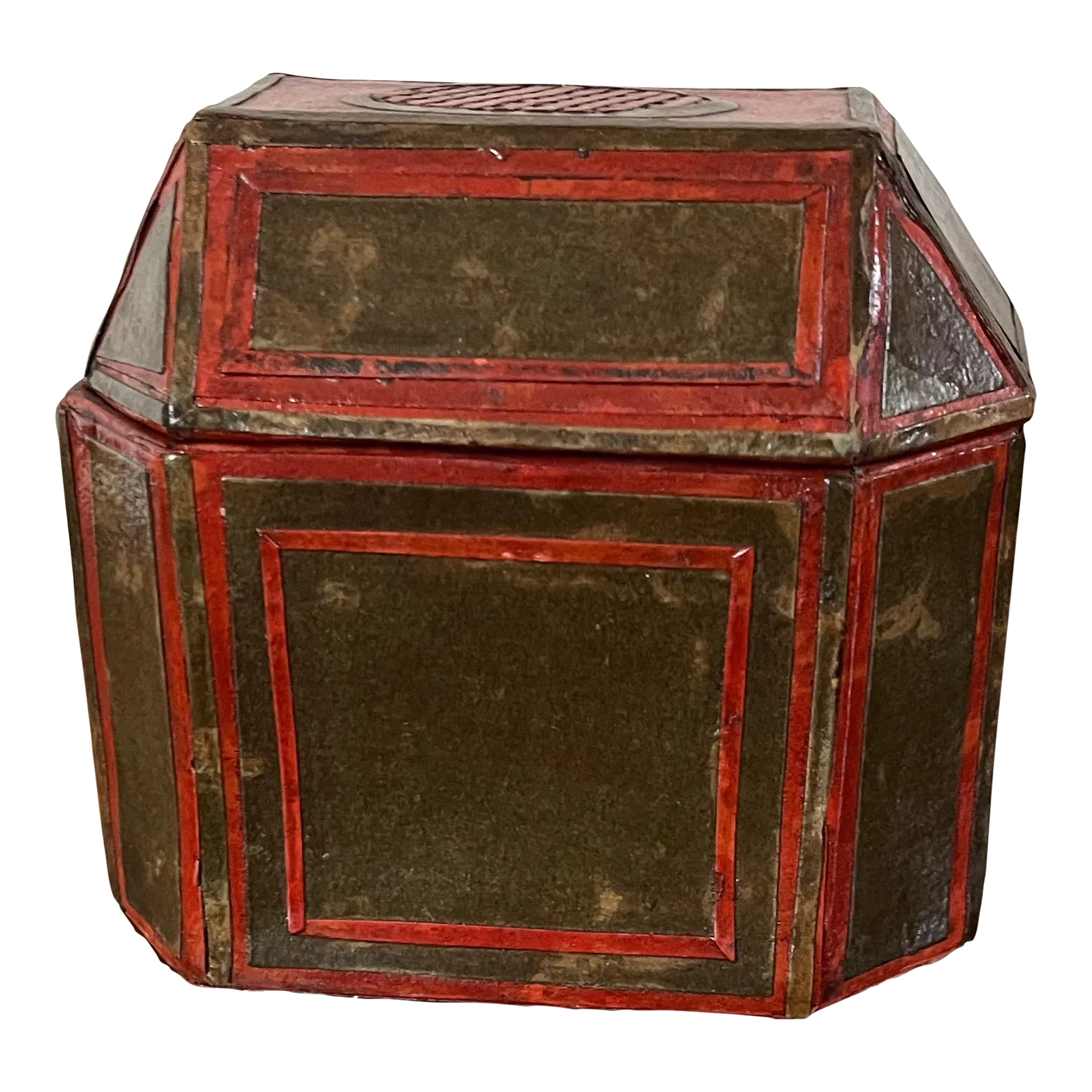 Antique 19th Century Regency Paper Octagonal Hinged Tea Caddy Box