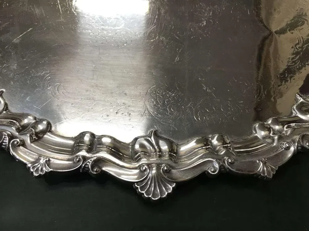 Large English Silver Metal Tray, 1930s