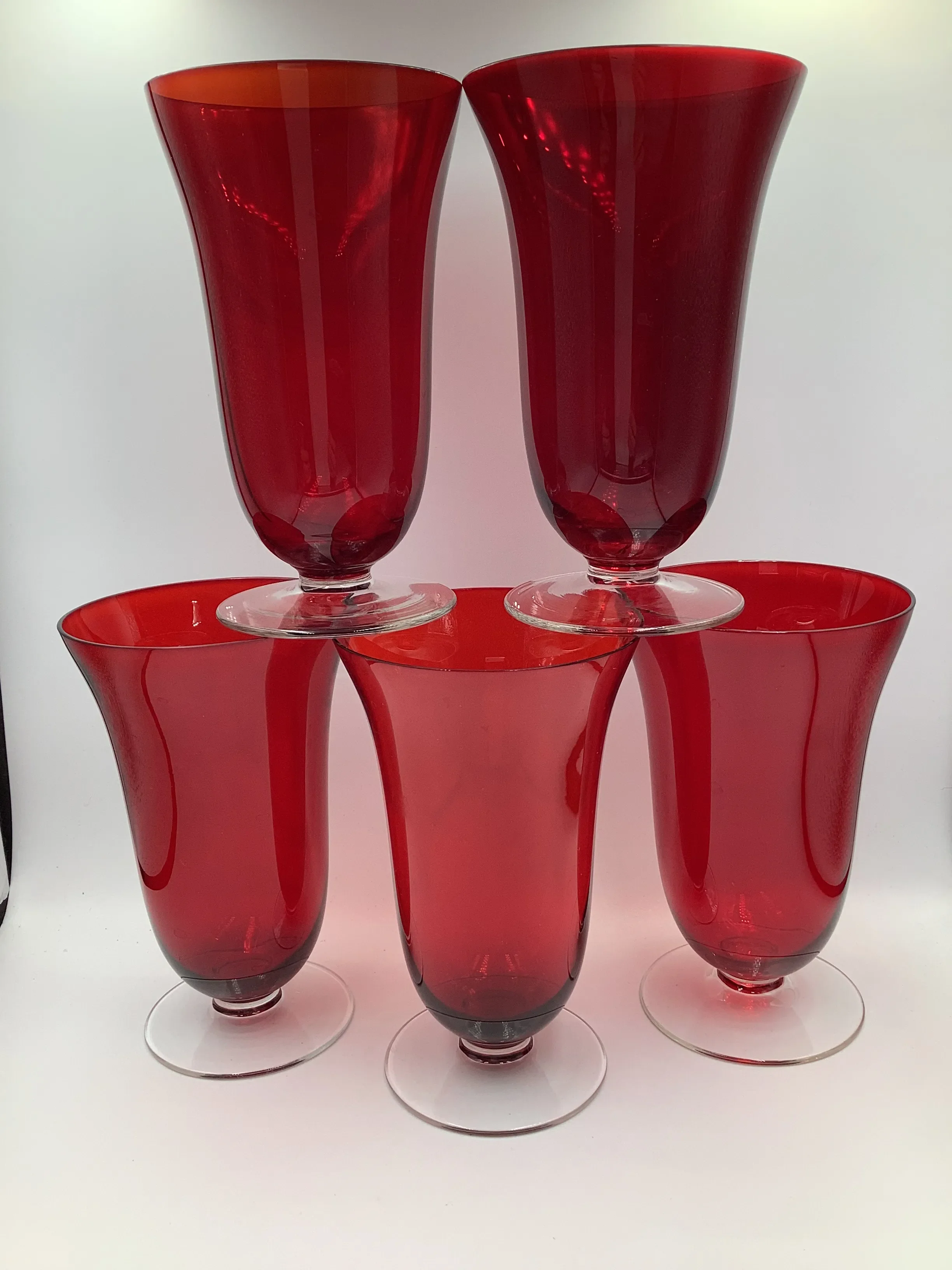 Vintage Red Crystal Fluted Top Water Wine Goblets Glasses- Set of 5, image size:2448x3264