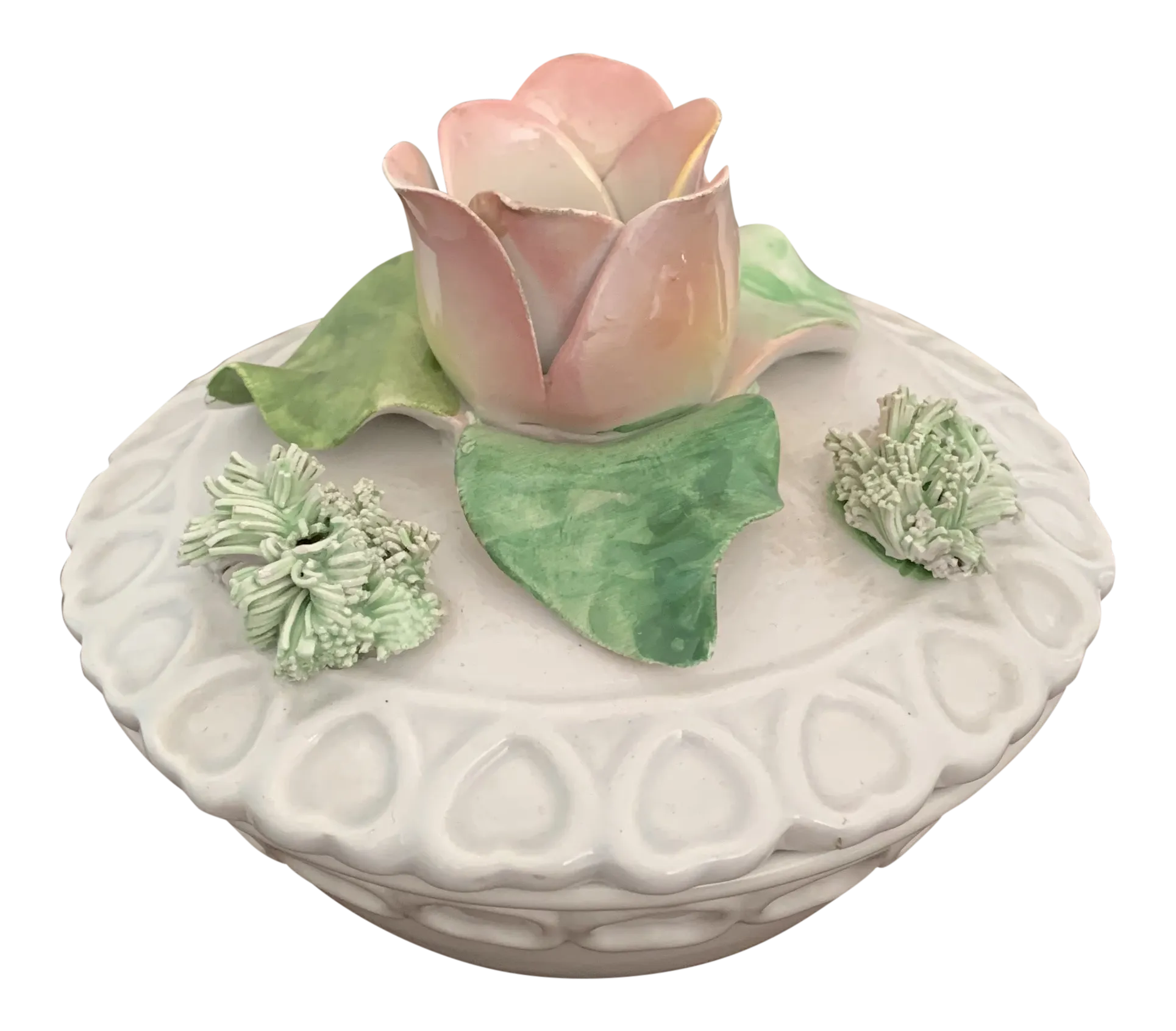 Italian Mid Century Trompe L Oeil Studio Ceramic Box With Pink Rose Finial Chairish