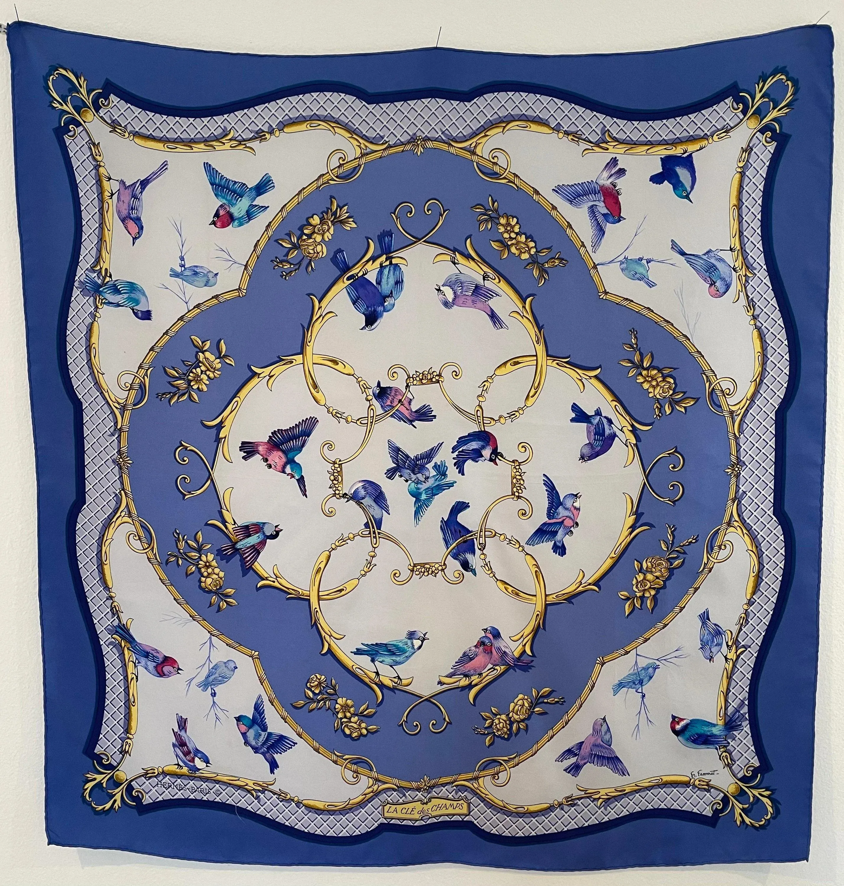 Hermès La Clé Des Champs 1990 Echarpe En Soie Faconnet Françoise