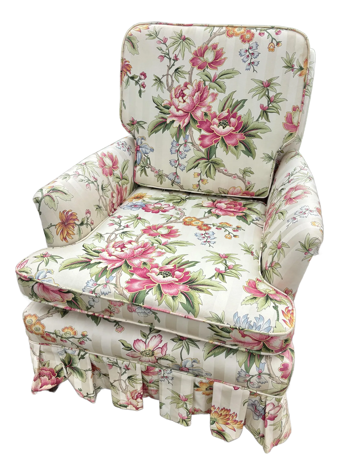 Mid 20th Century English Country Skirted Floral Accent Chair