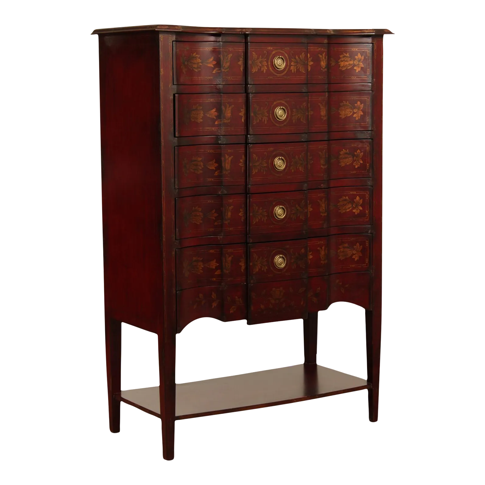 Sarreid Italian Style Paint Decorated Highboy Tall Chest of Drawers