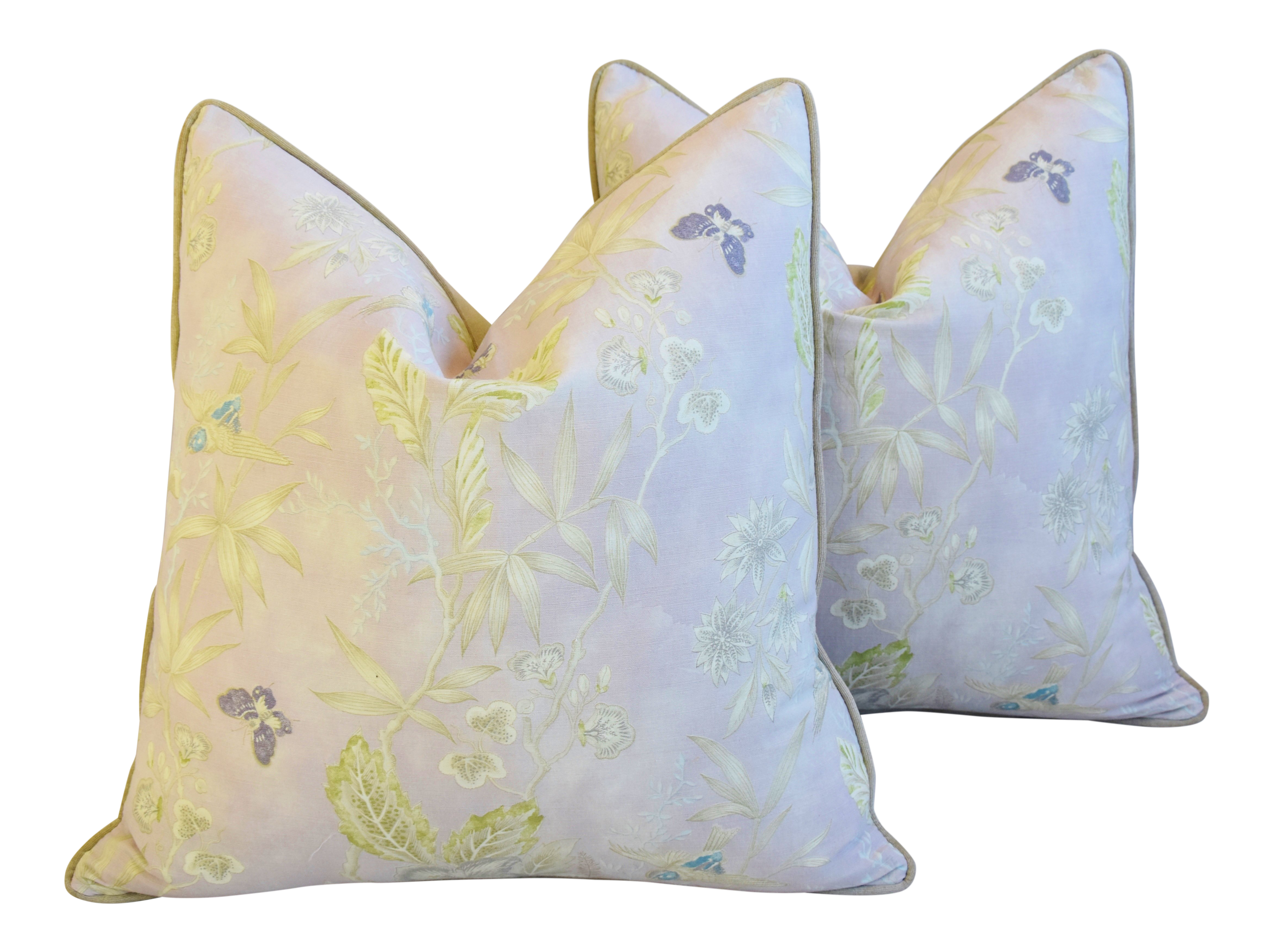Pale Lavender Wildflower Butterfly Linen Feather Down Pillows 23