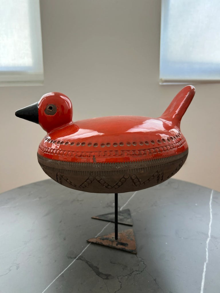 Aldo Londi Bitossi Red Orangey Bird / Duck, Italy 1960s | Chairish