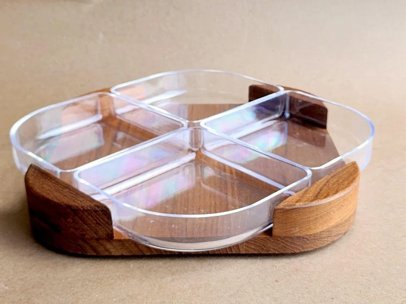 1960s Selandia Designs Teak Wood and Lucite Divided Dish Set, 5