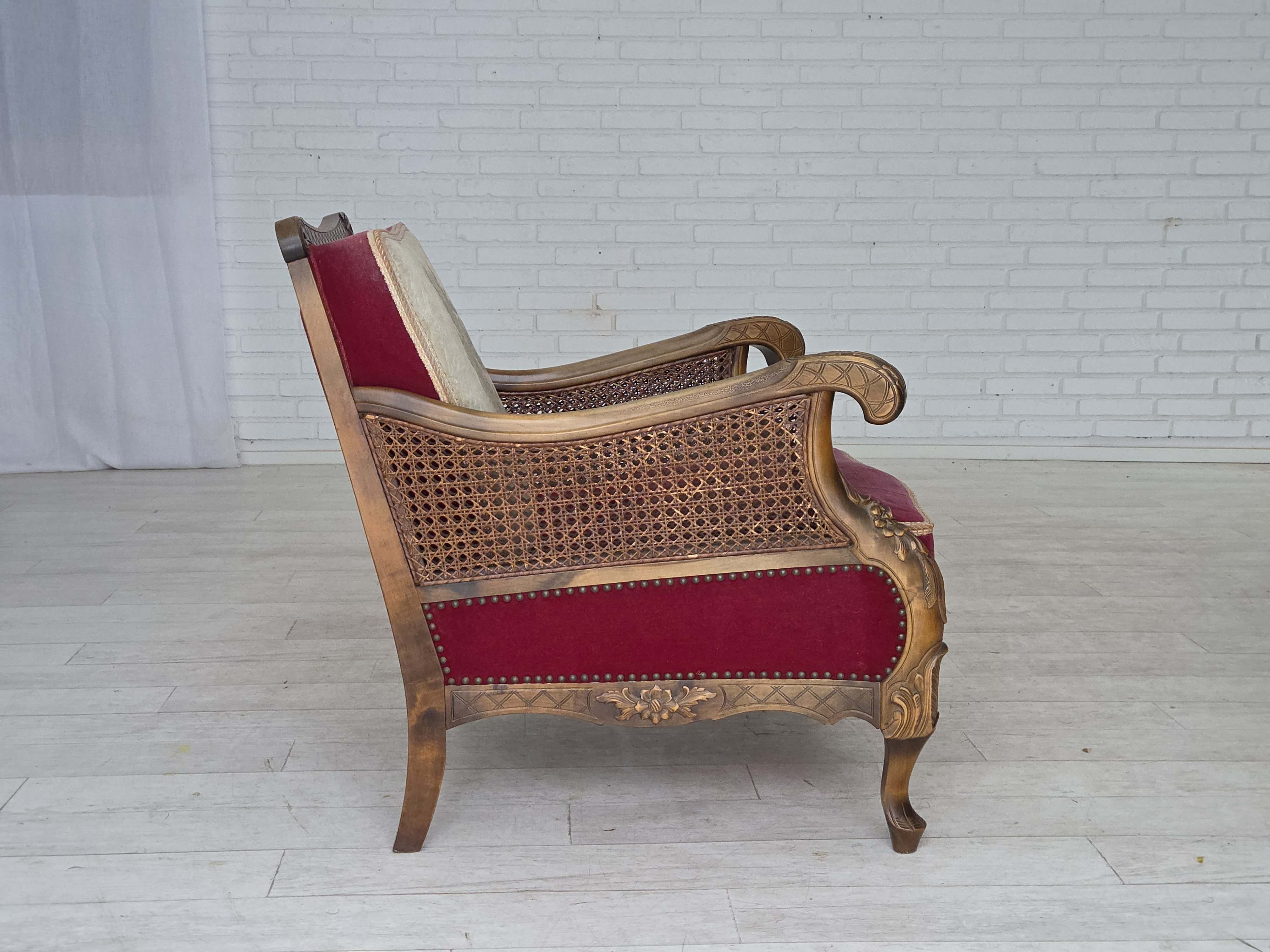 Danish Armchair in Velour and Ash, 1930s