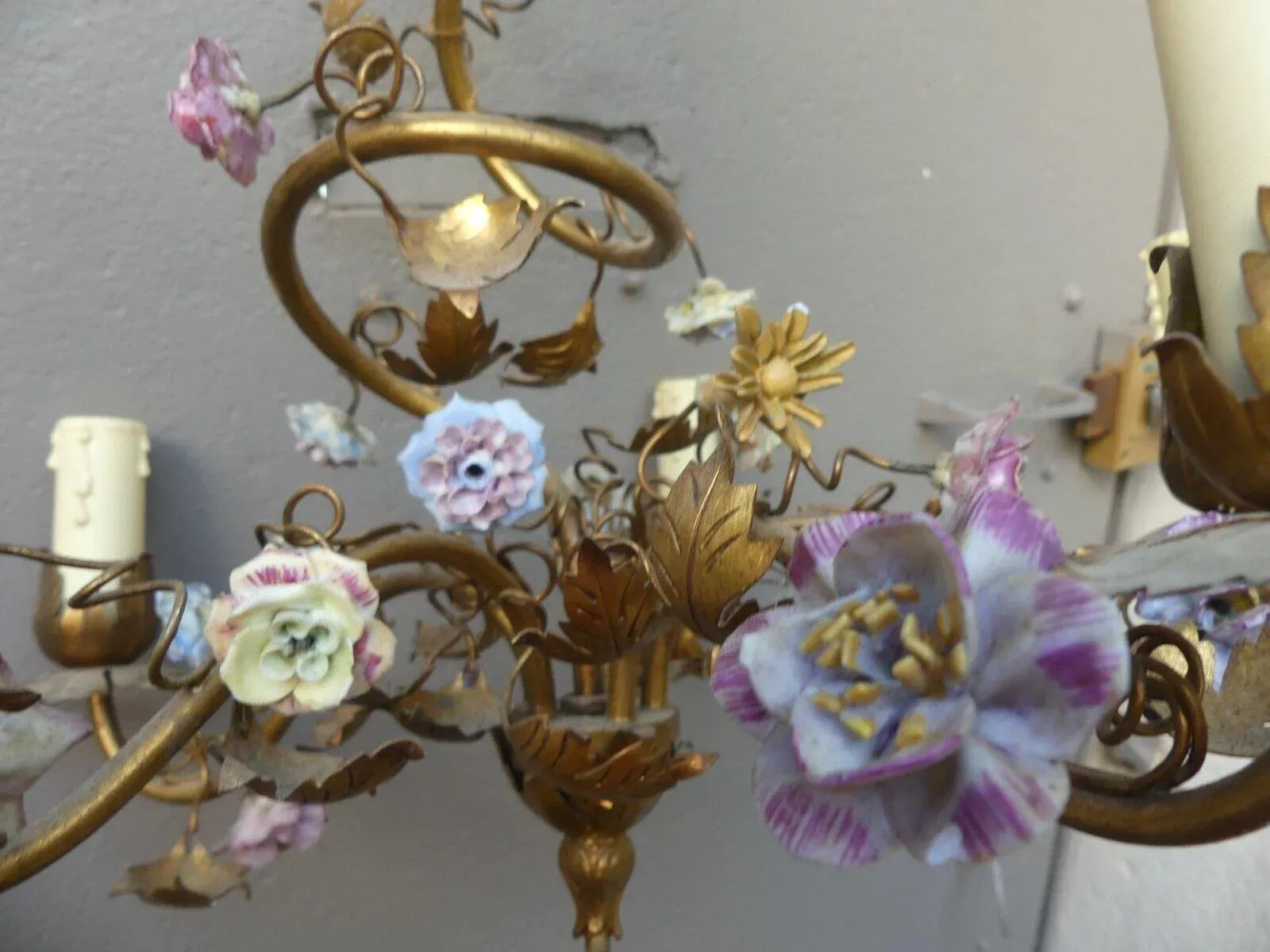 19thc French Louis XVI Floral Form/ Porcelain Saxe/ Ormolu