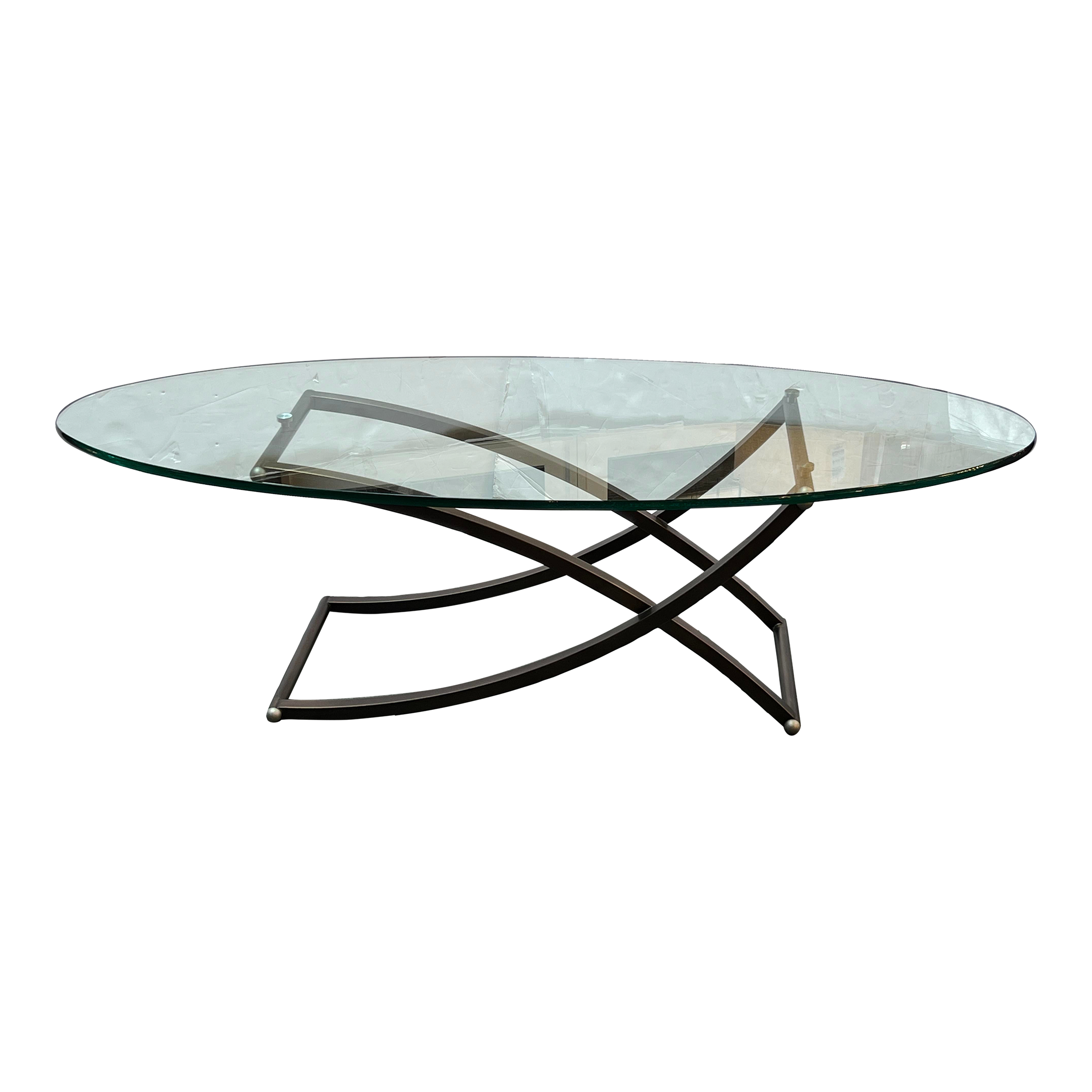 Contemporary Glass + Steel Oval Coffee Table Chairish