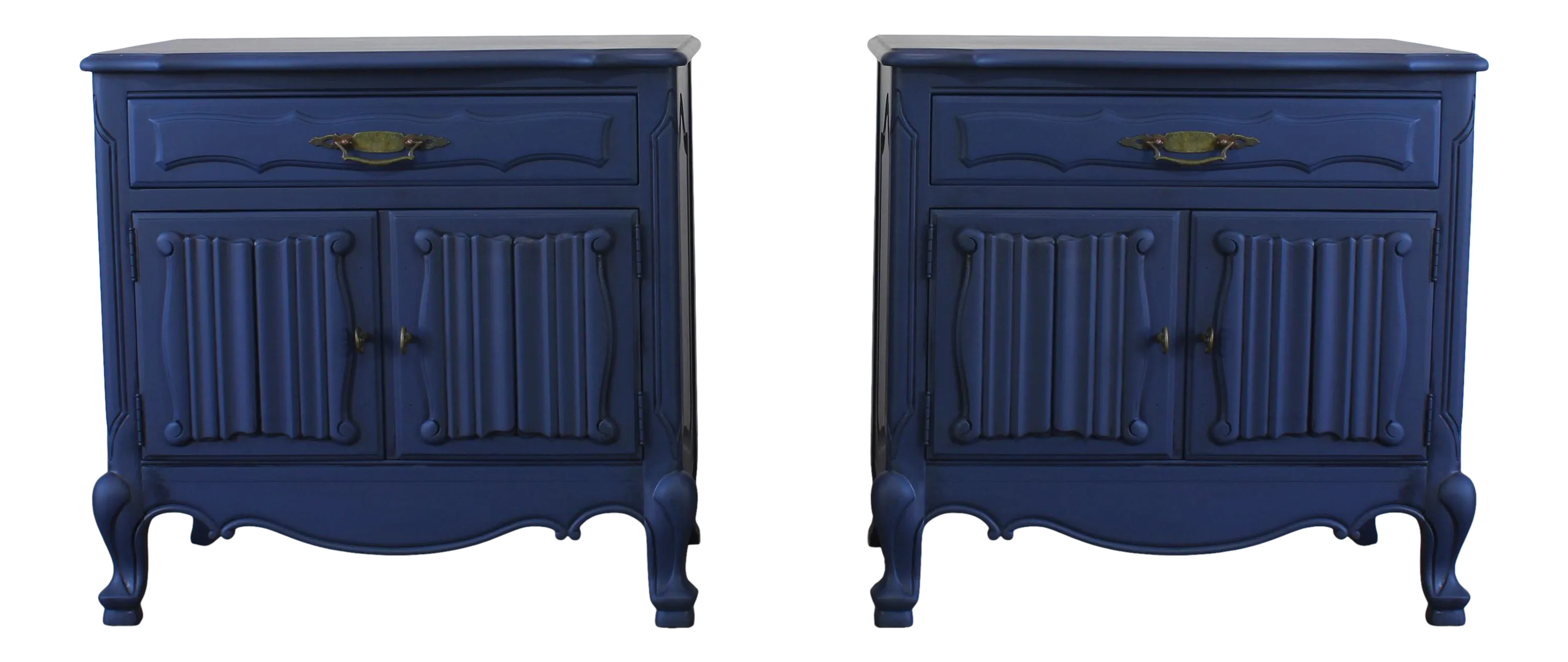 Vintage Pair of French Style Blue Nightstands | Chairish