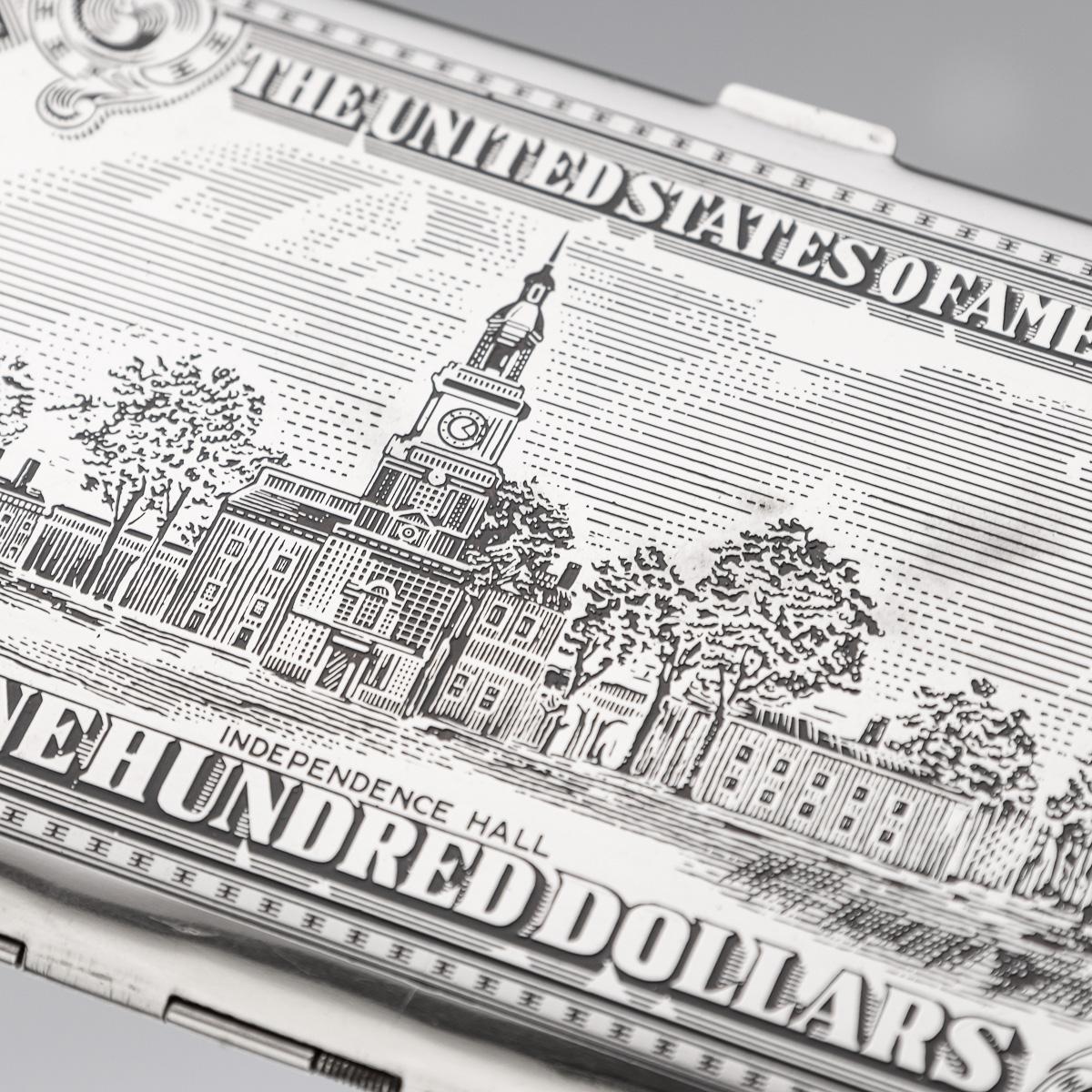100 dollar bill cigarette case 20th Century American Silver-Plated Cigarette Case & Lighter Shaped as a  Hundred Dollar Bill , Set