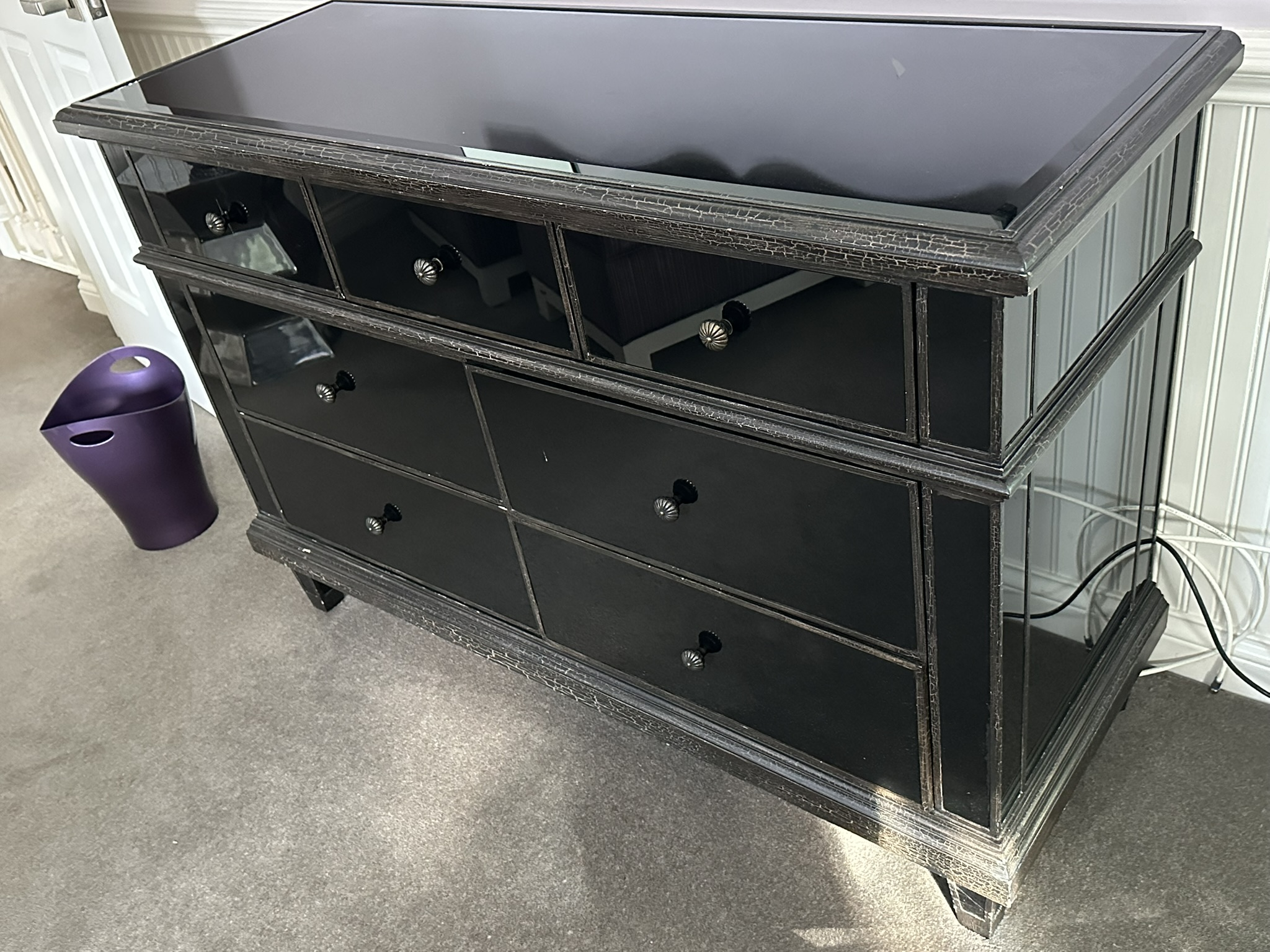 black dresser with silver hardware Decorative Chest of Drawers Pattern Artisans delicately carve and inlay each piece by hand Transitional Designer 9-Drawer Dresser in